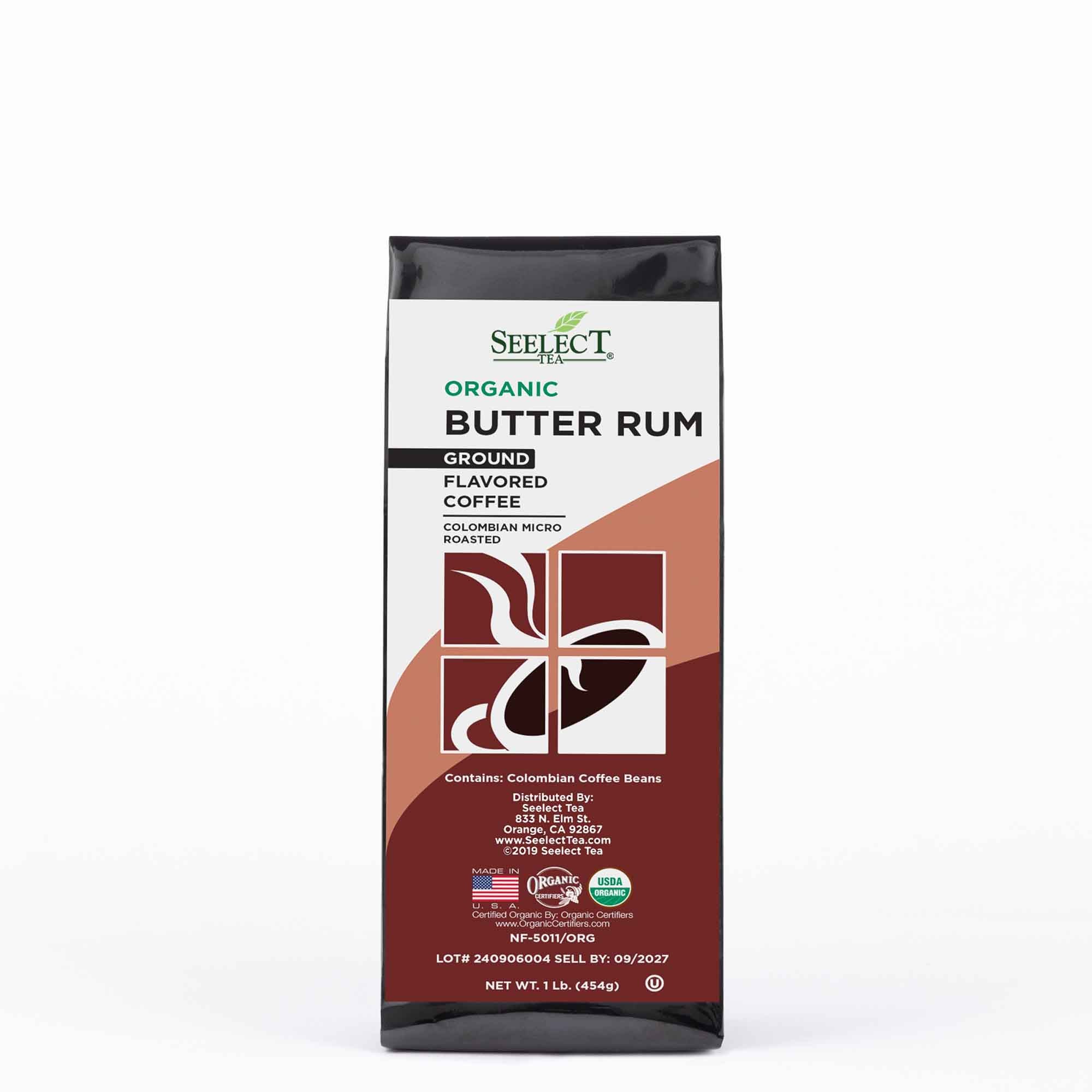 Package of Organic Butter Rum Flavored Coffee Beans