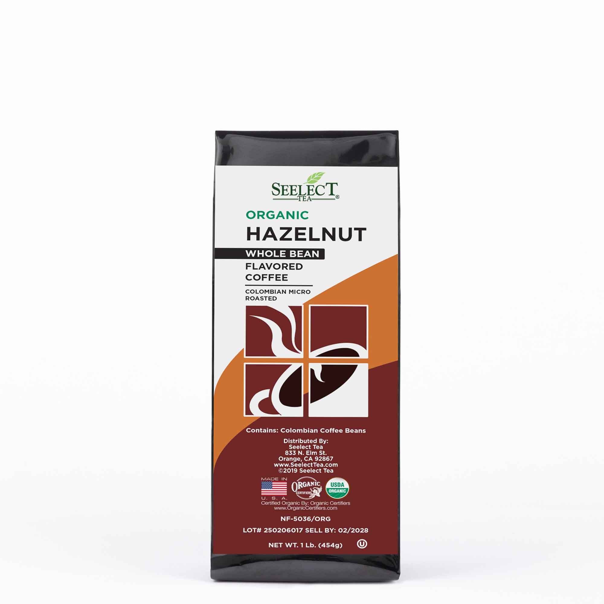 Package of Organic Hazelnut Flavored Coffee Beans