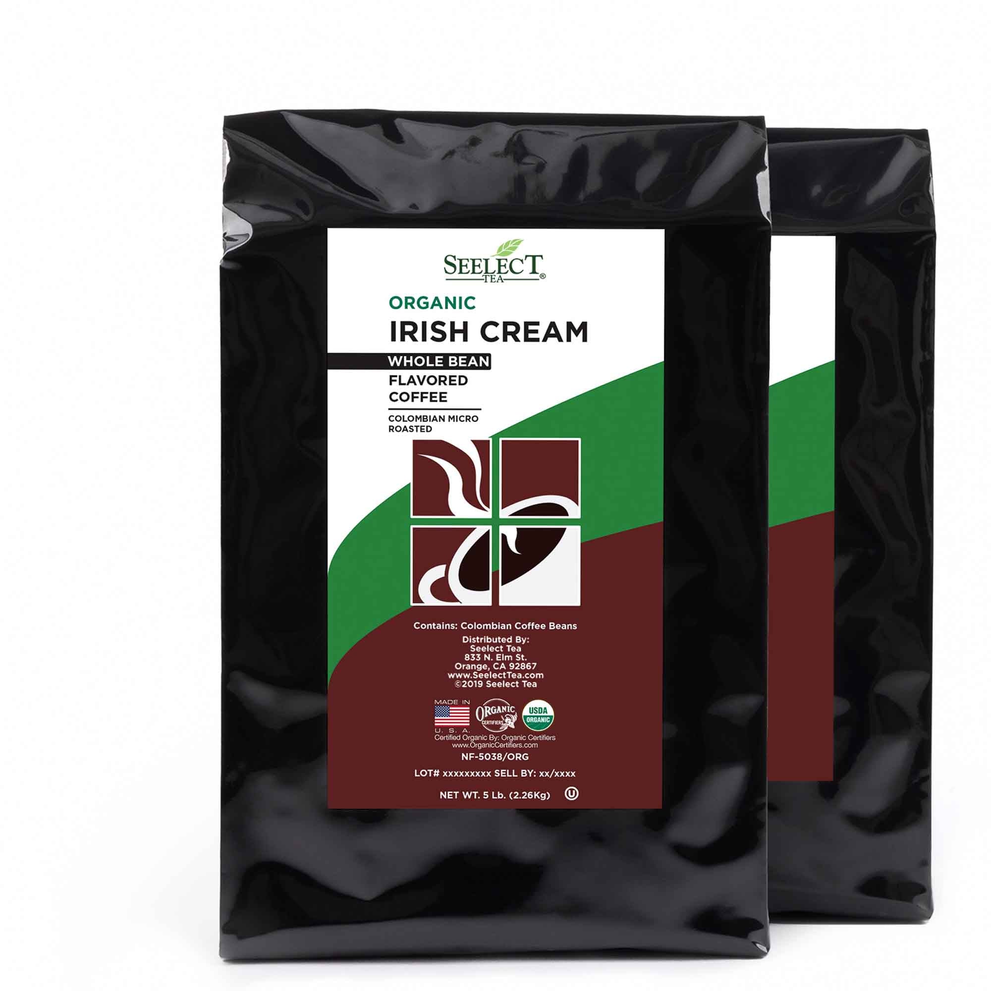 Package of Organic Irish Cream Flavored Coffee Beans