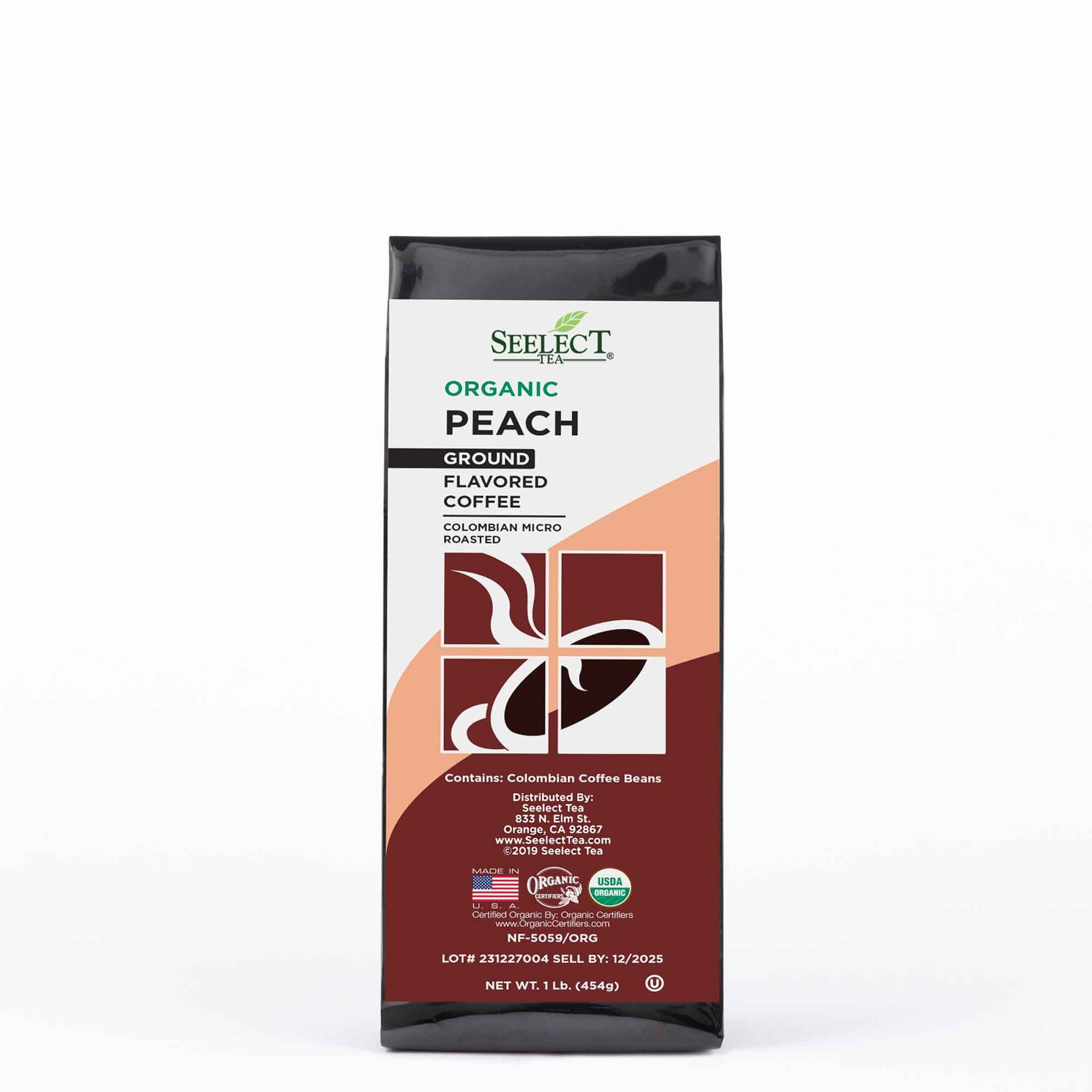 Package of Organic Peach Flavored Coffee Beans