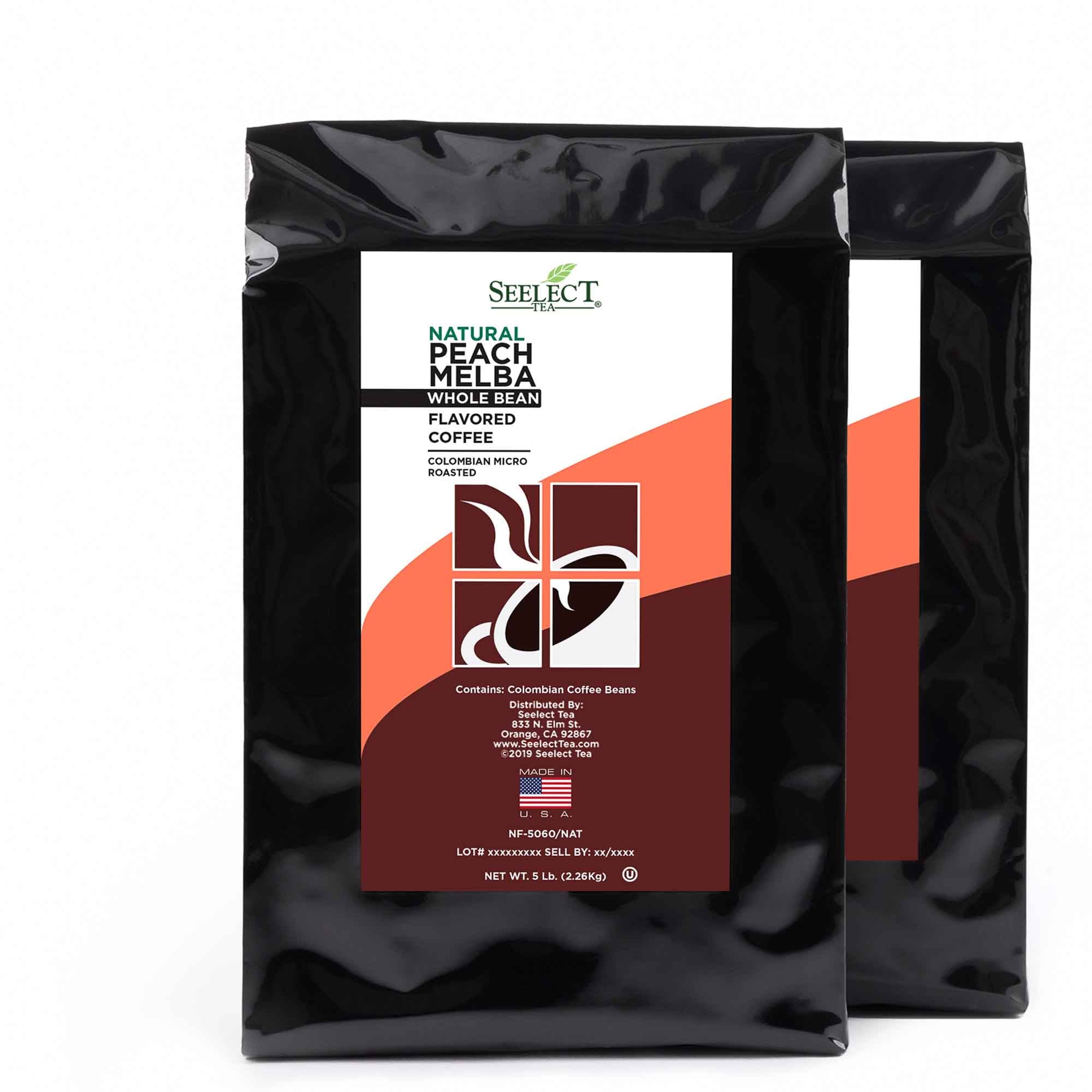 Package of Peach Melba Flavored Coffee Beans