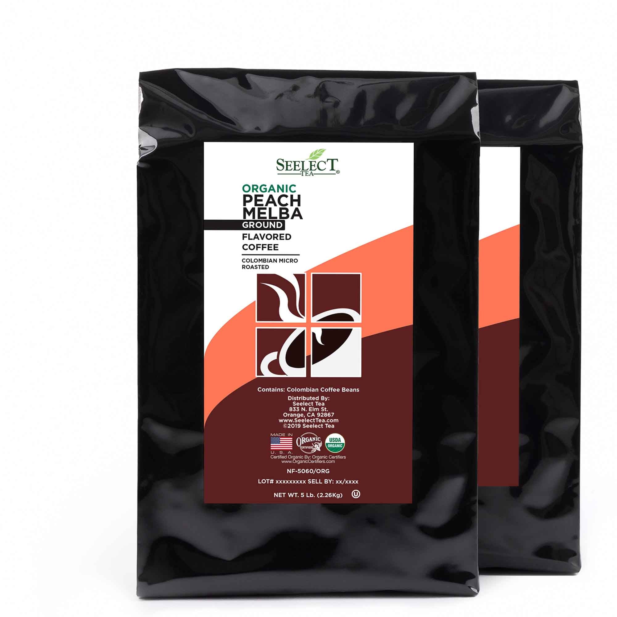 Package of Organic Peach Melba Flavored Coffee Beans