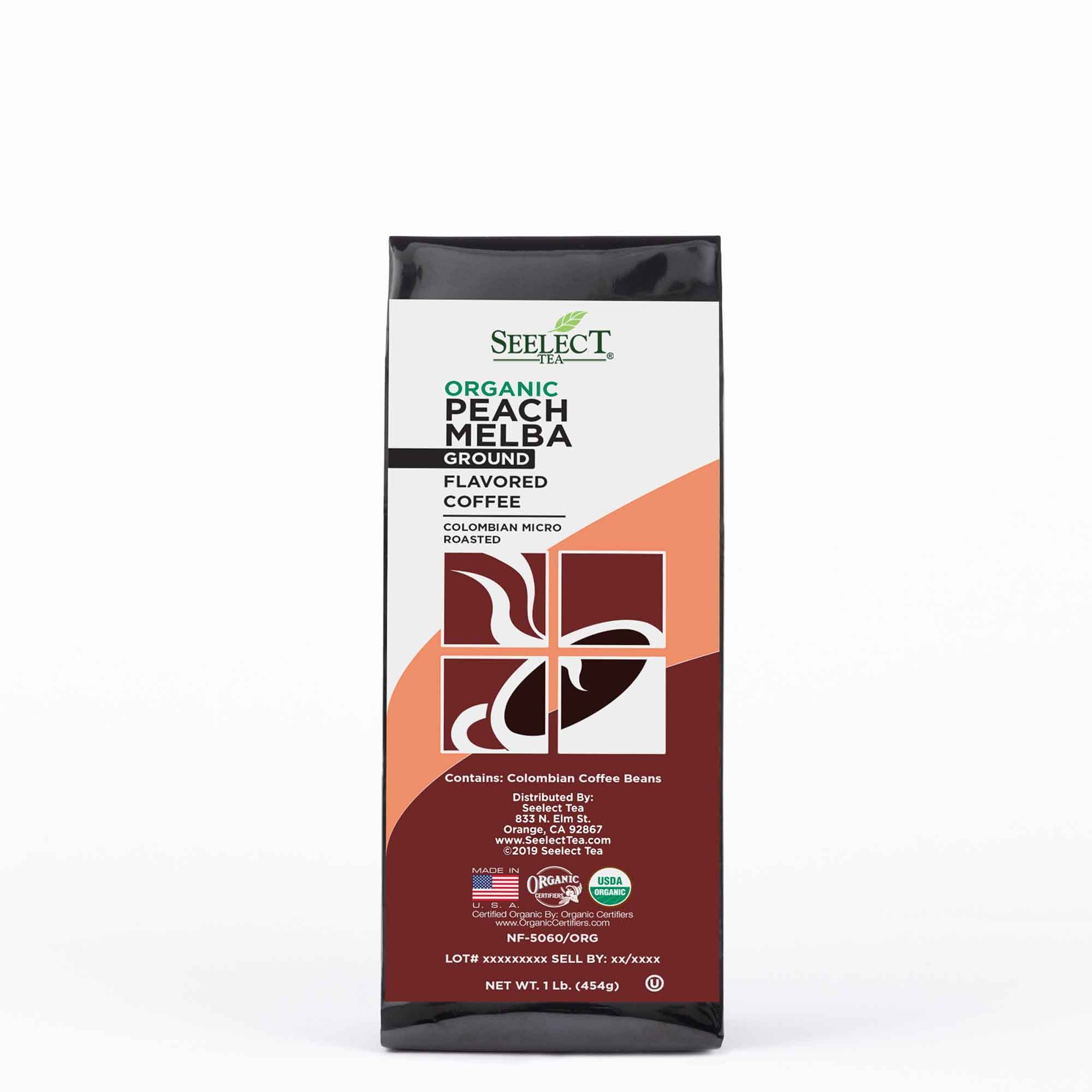 Package of Organic Peach Melba Flavored Coffee Beans