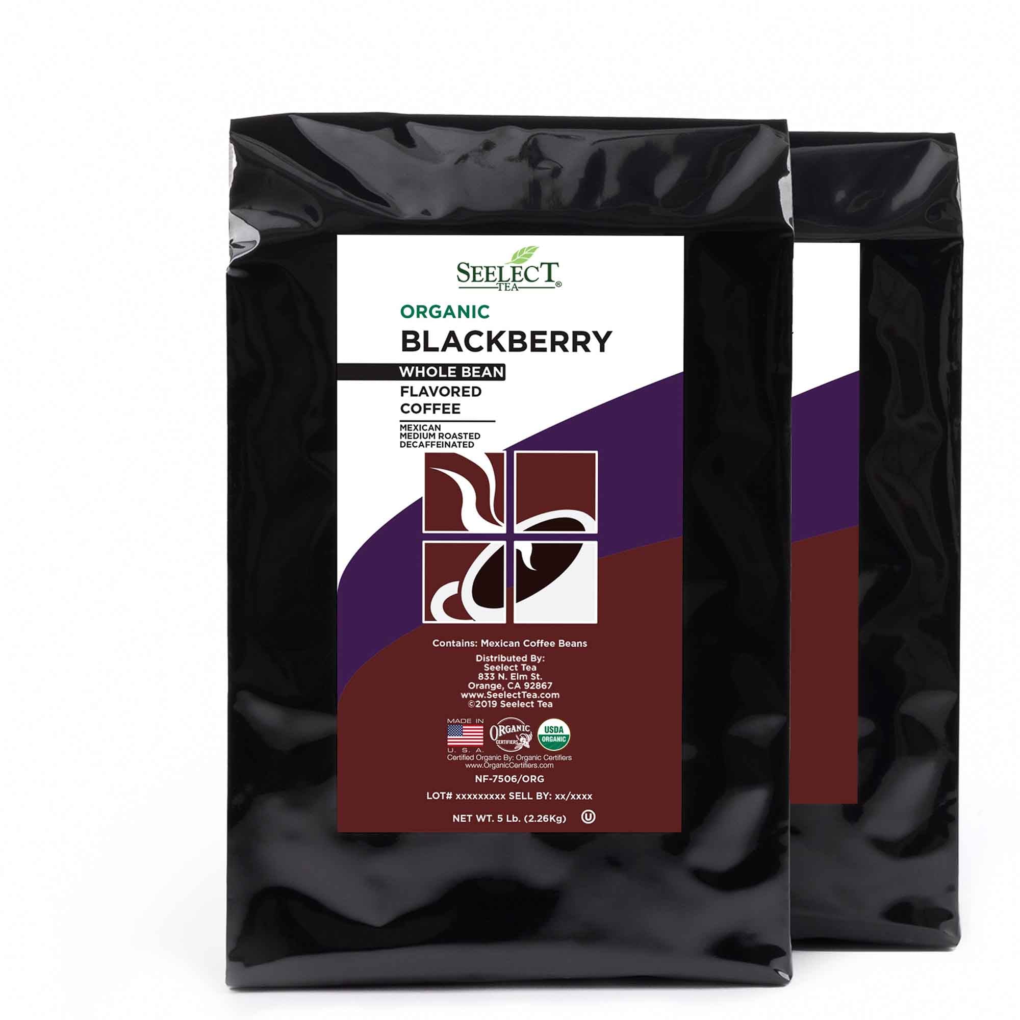 Package of Organic Decaf Blackberry Flavored Coffee Beans