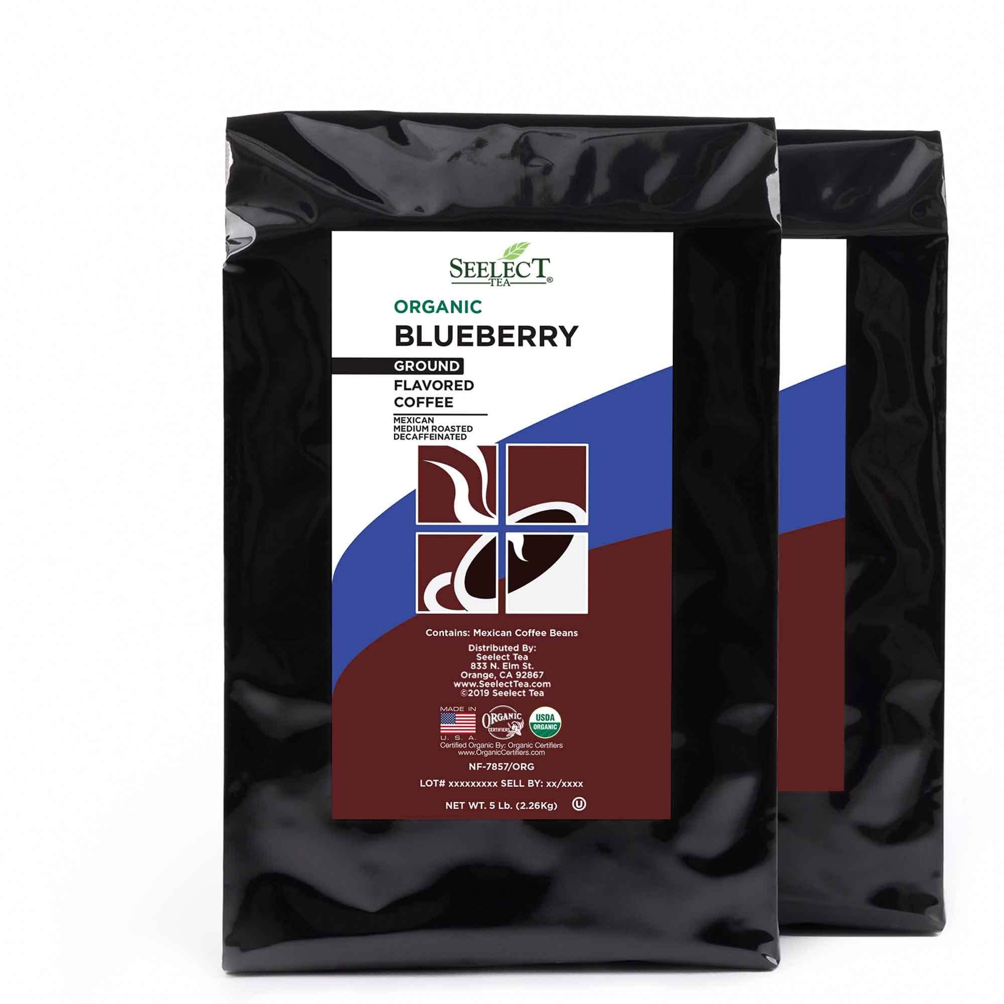 Package of Organic Decaf Blueberry Flavored Coffee Beans