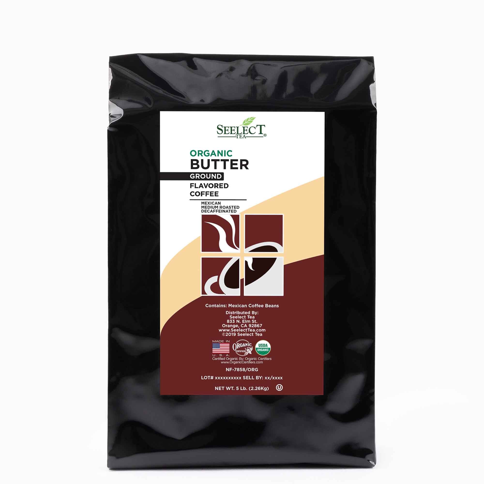 Package of Organic Decaf Butter Flavored Coffee Beans