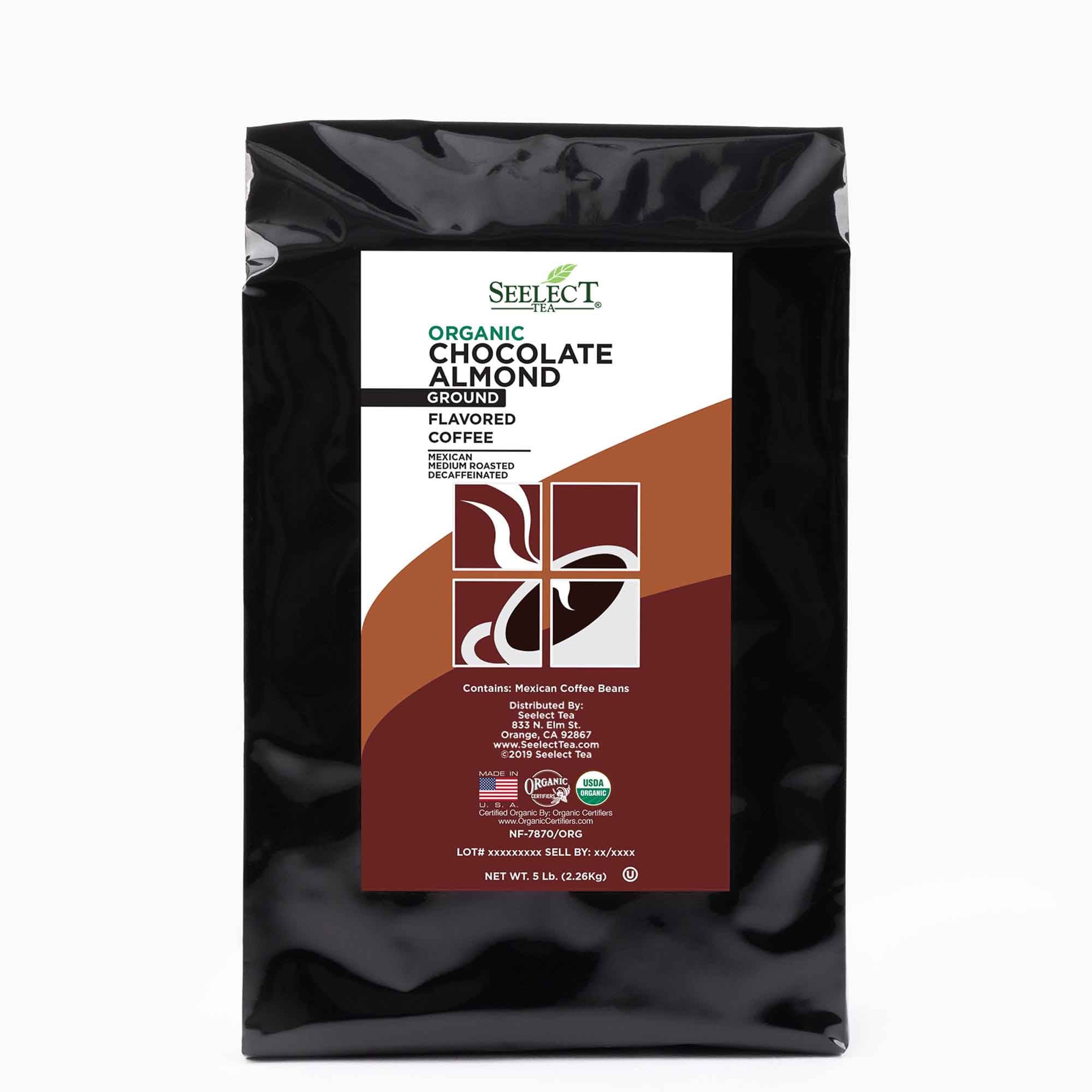 Package of Organic Decaf Chocolate Almond Flavored Coffee Beans