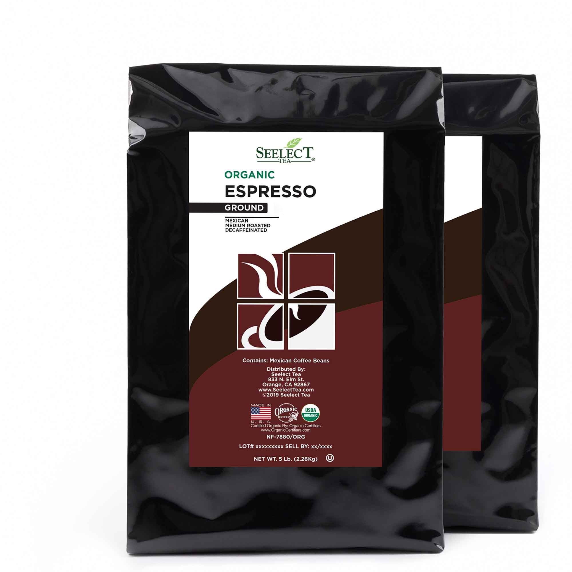 Package of Organic Decaf Espresso Flavored Coffee Beans