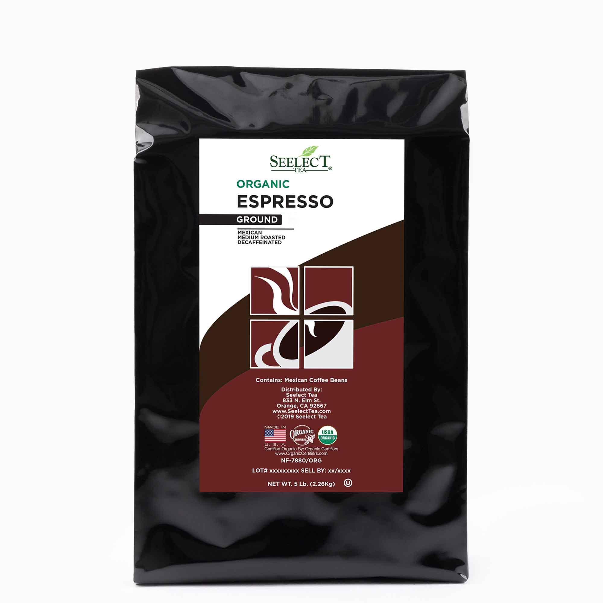 Package of Organic Decaf Espresso Flavored Coffee Beans