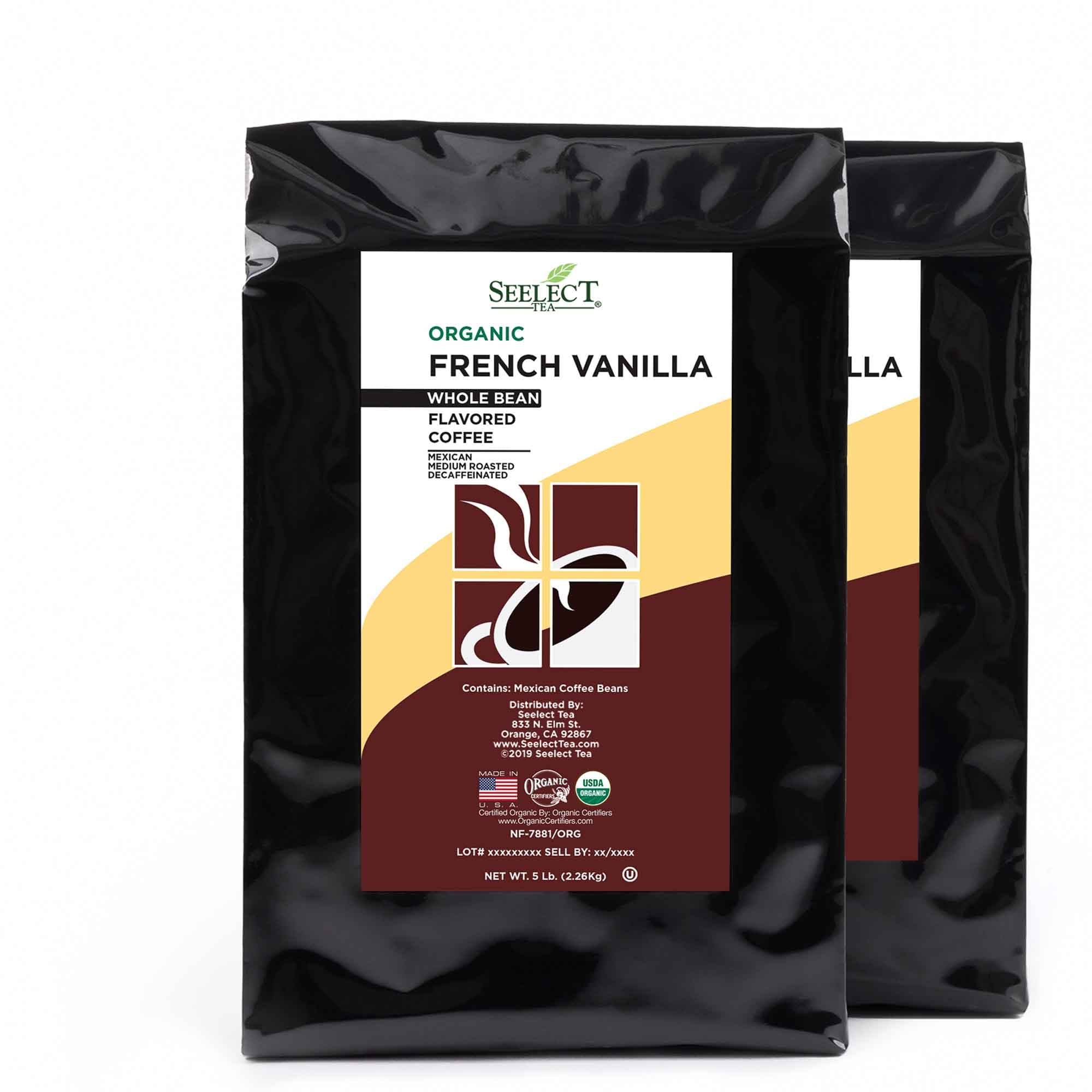 Package of Organic Decaf French Vanilla Flavored Coffee Beans