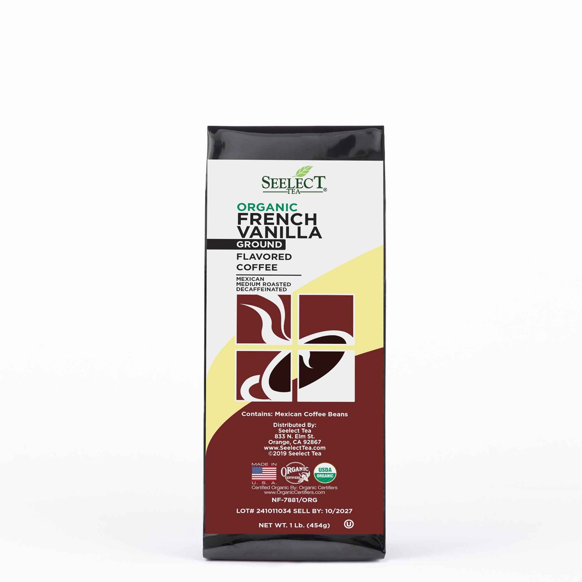 Package of Organic Decaf French Vanilla Flavored Coffee Beans