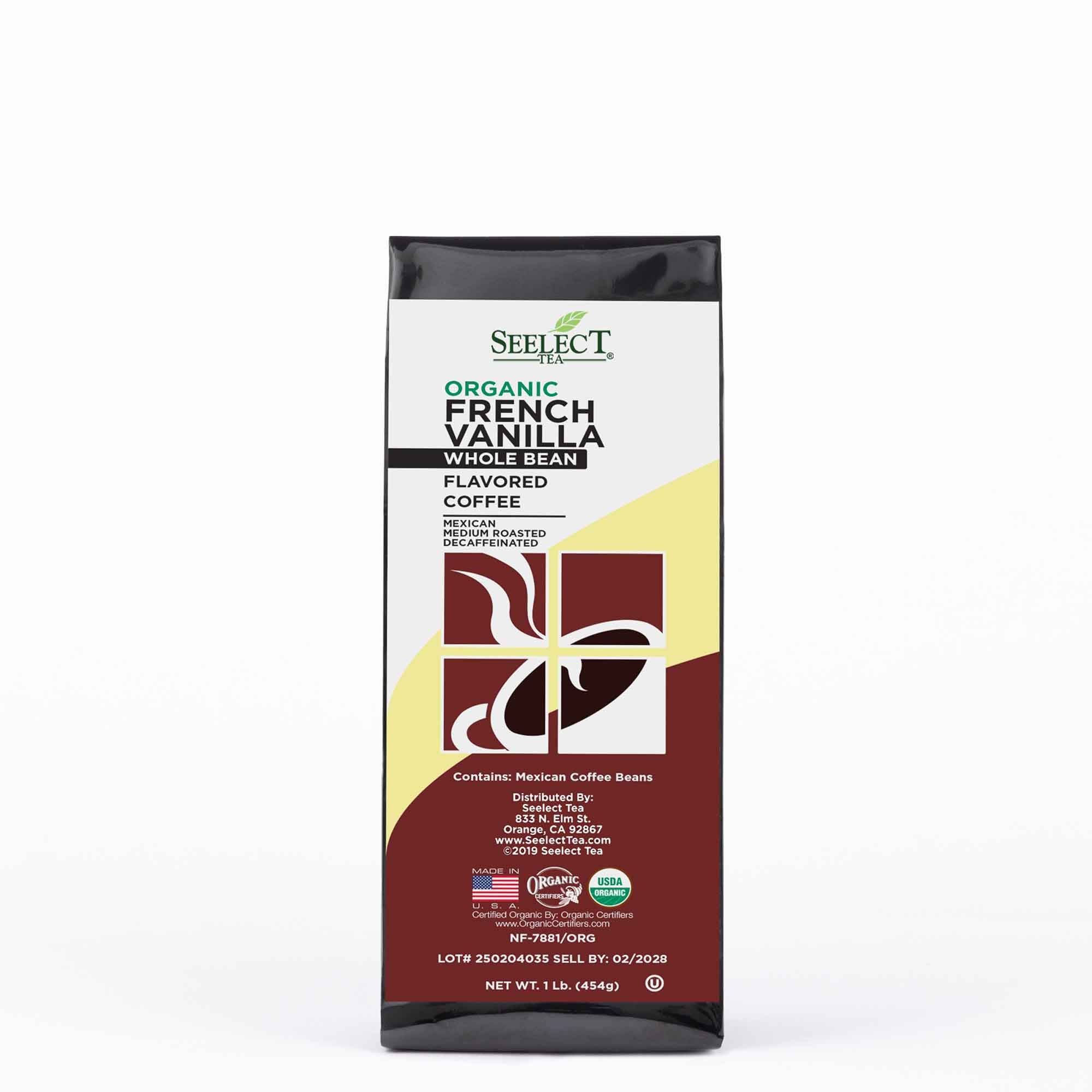 Package of Organic Decaf French Vanilla Flavored Coffee Beans