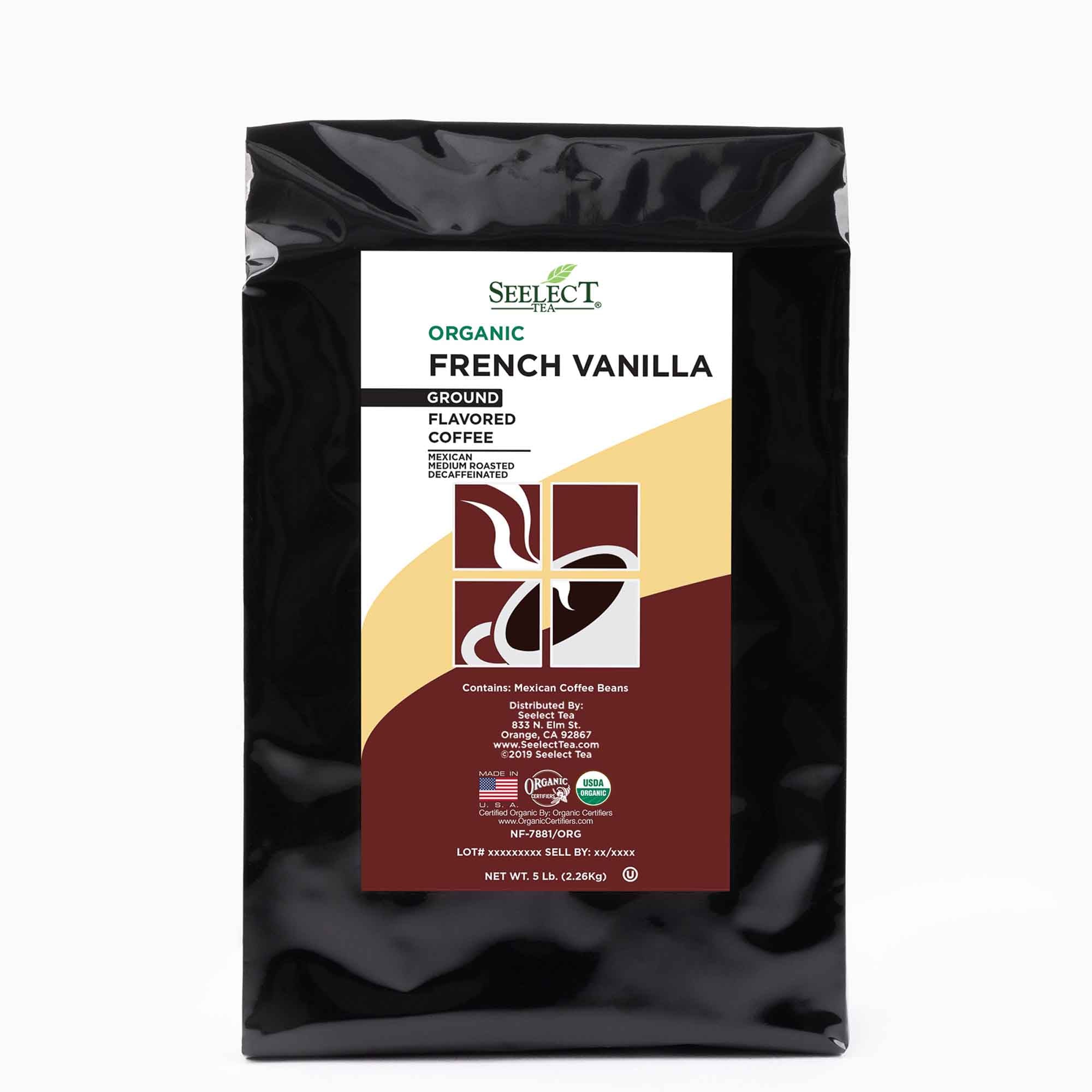 Package of Organic Decaf French Vanilla Flavored Coffee Beans