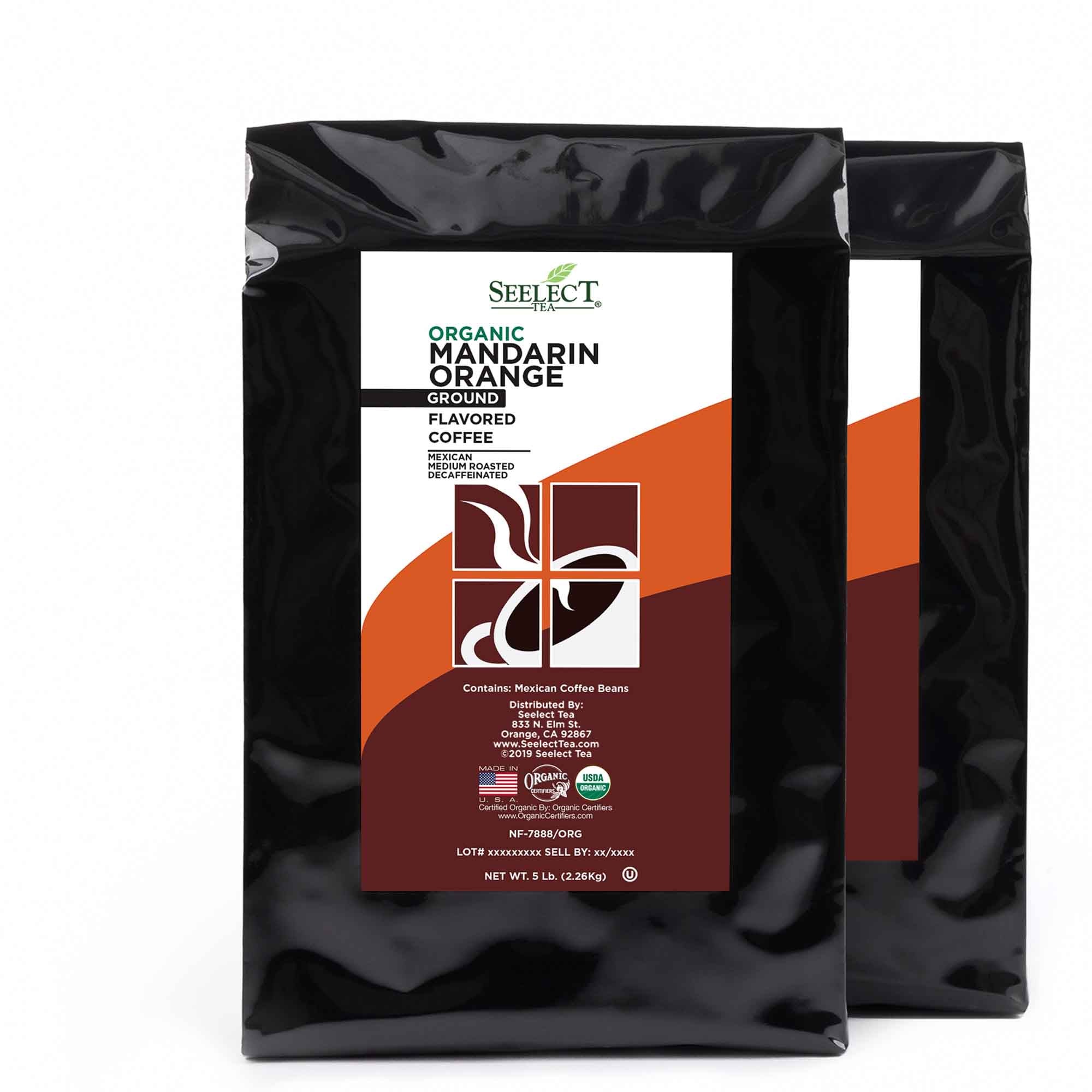 Package of Organic Decaf Mandarin Orange Flavored Coffee Beans