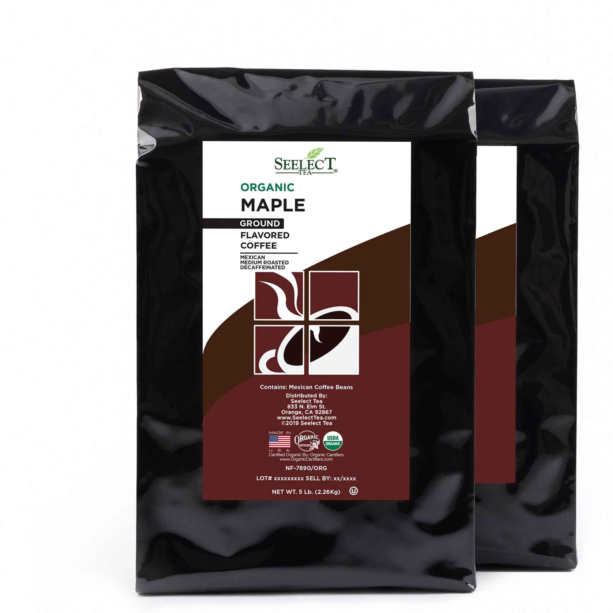 Package of Organic Decaf Maple Flavored Coffee Beans