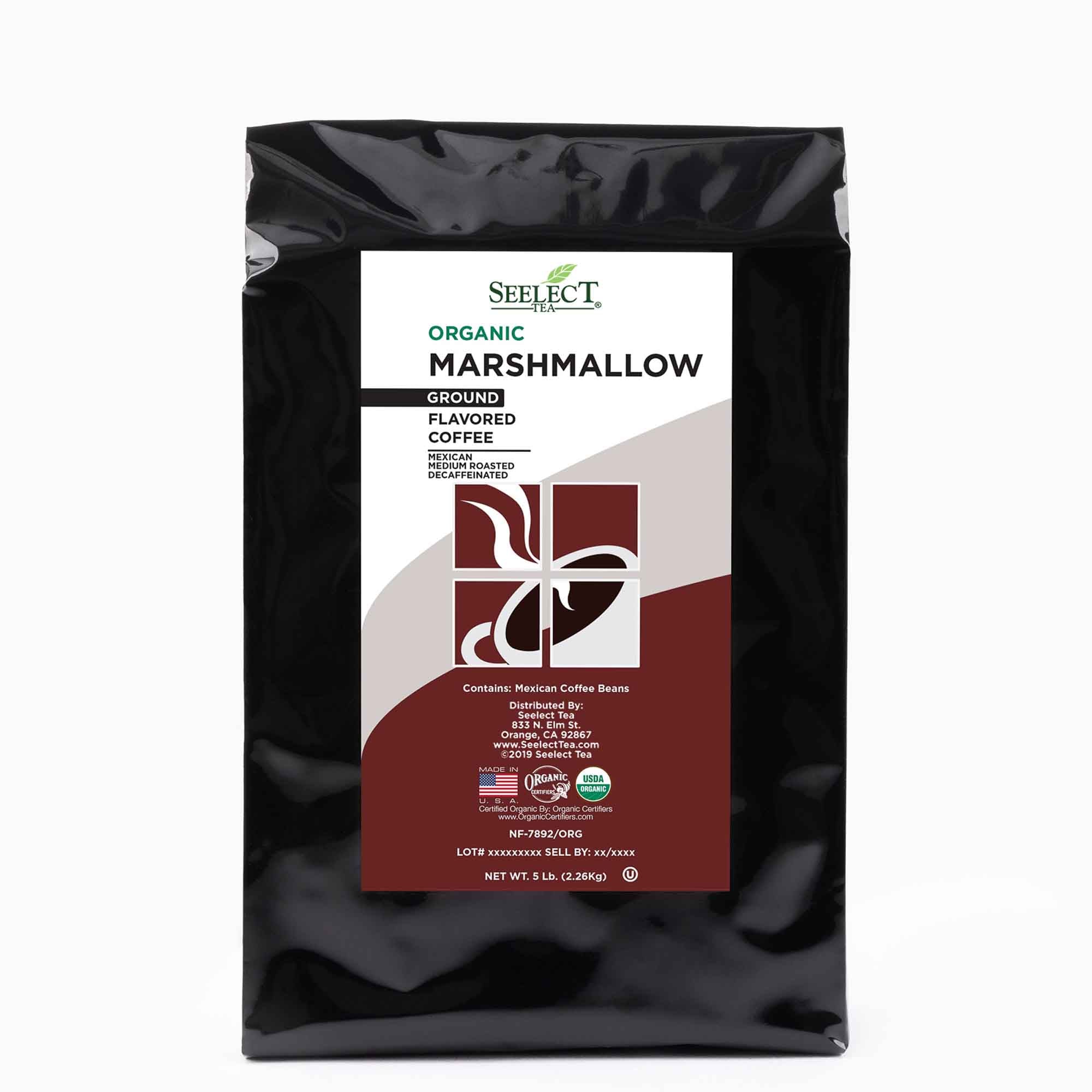 Package of Organic Decaf Marshmallow Flavored Coffee Beans