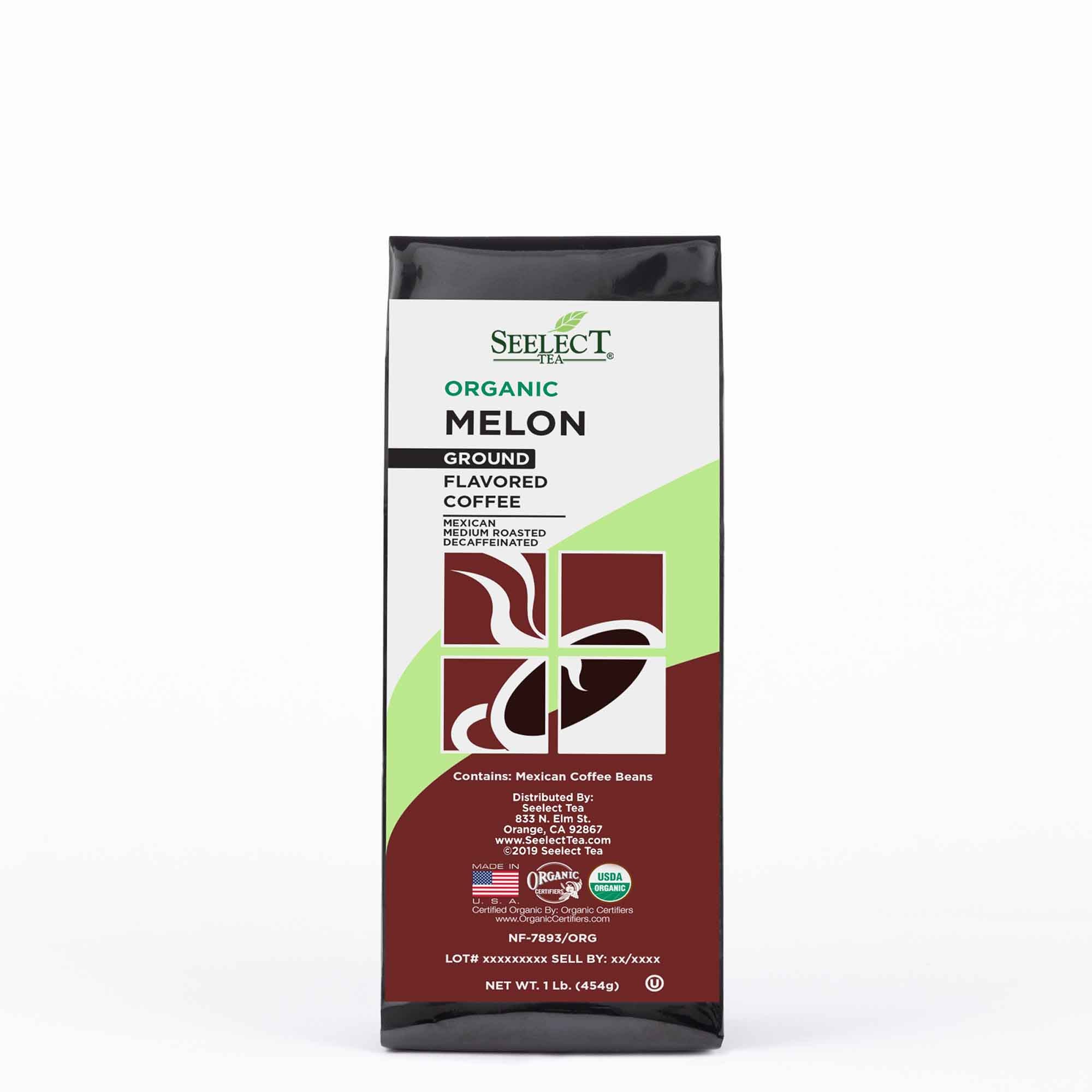 Package of Organic Decaf Melon Flavored Coffee Beans