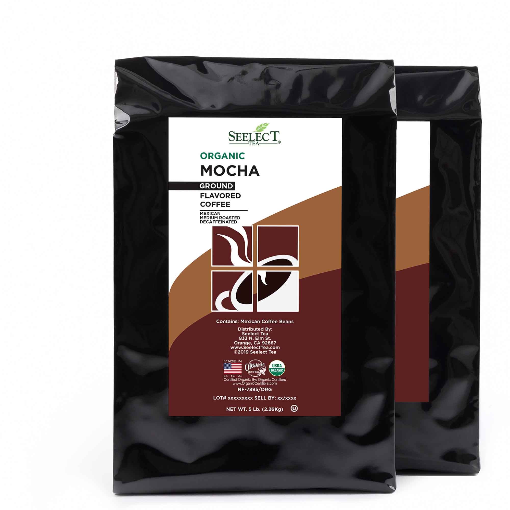 Package of Organic Decaf Mocha Flavored Coffee Beans