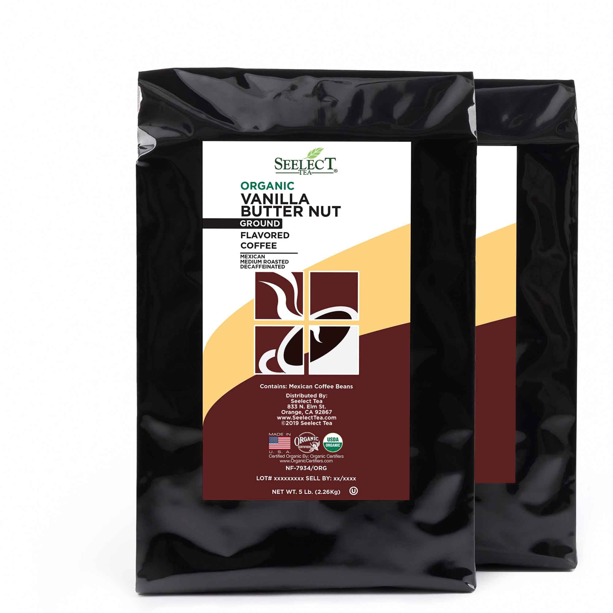 Package of Organic Decaf Vanilla Butter Nut Flavored Coffee Beans
