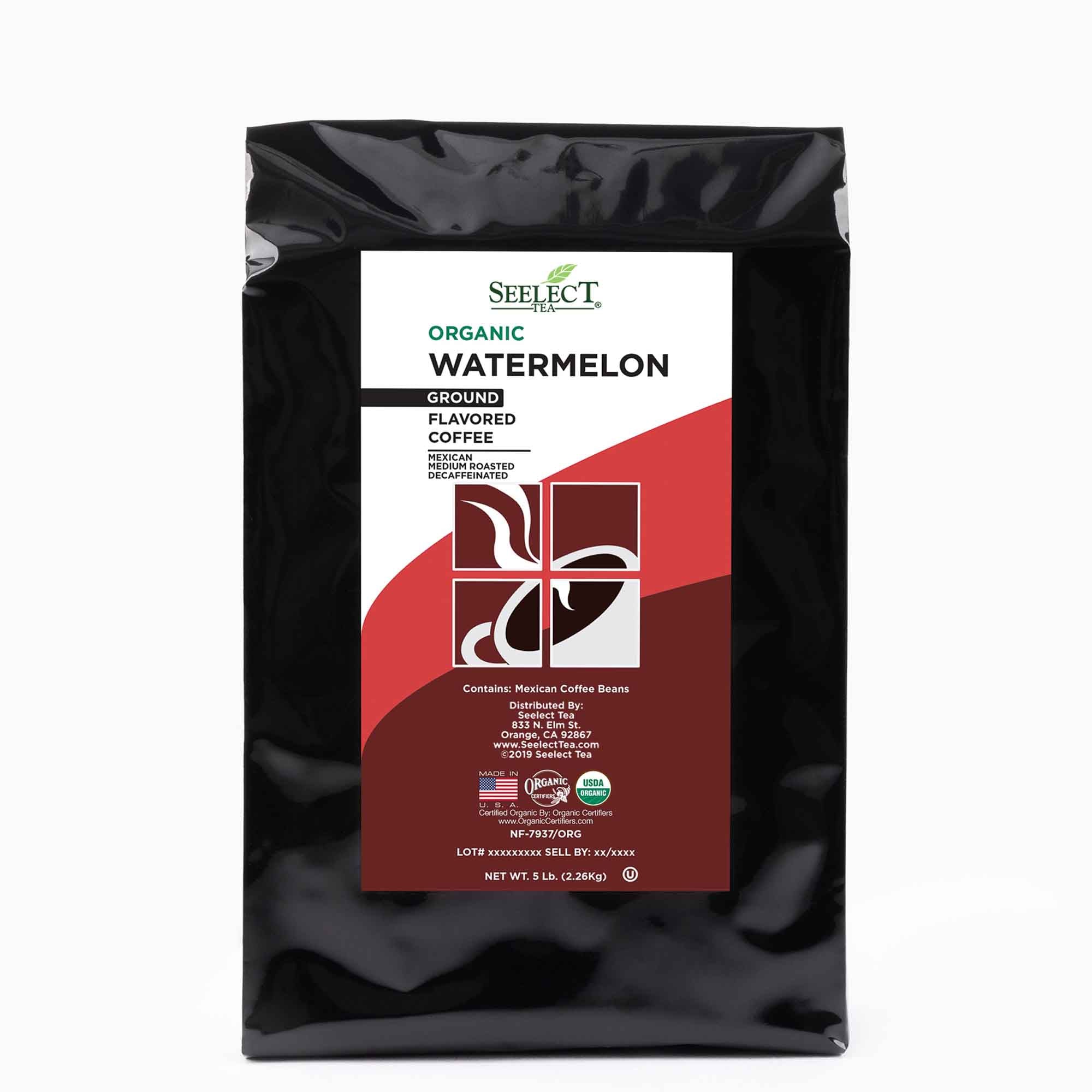 Package of Organic Decaf Watermelon Flavored Coffee Beans