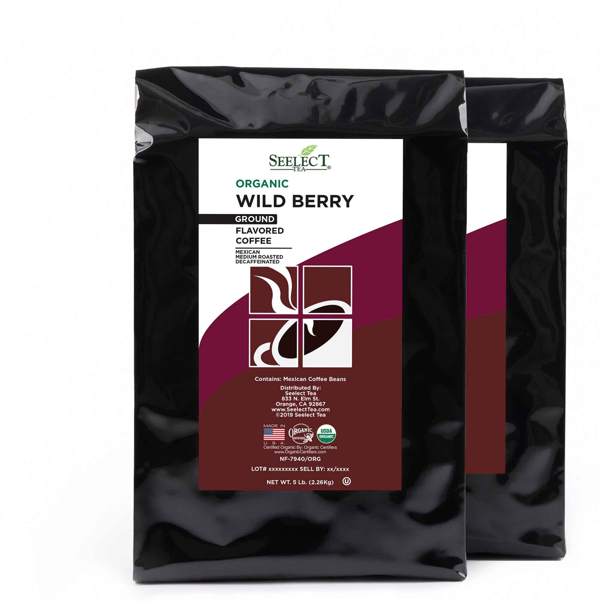 Package of Organic Decaf Wild Berry Flavored Coffee Beans