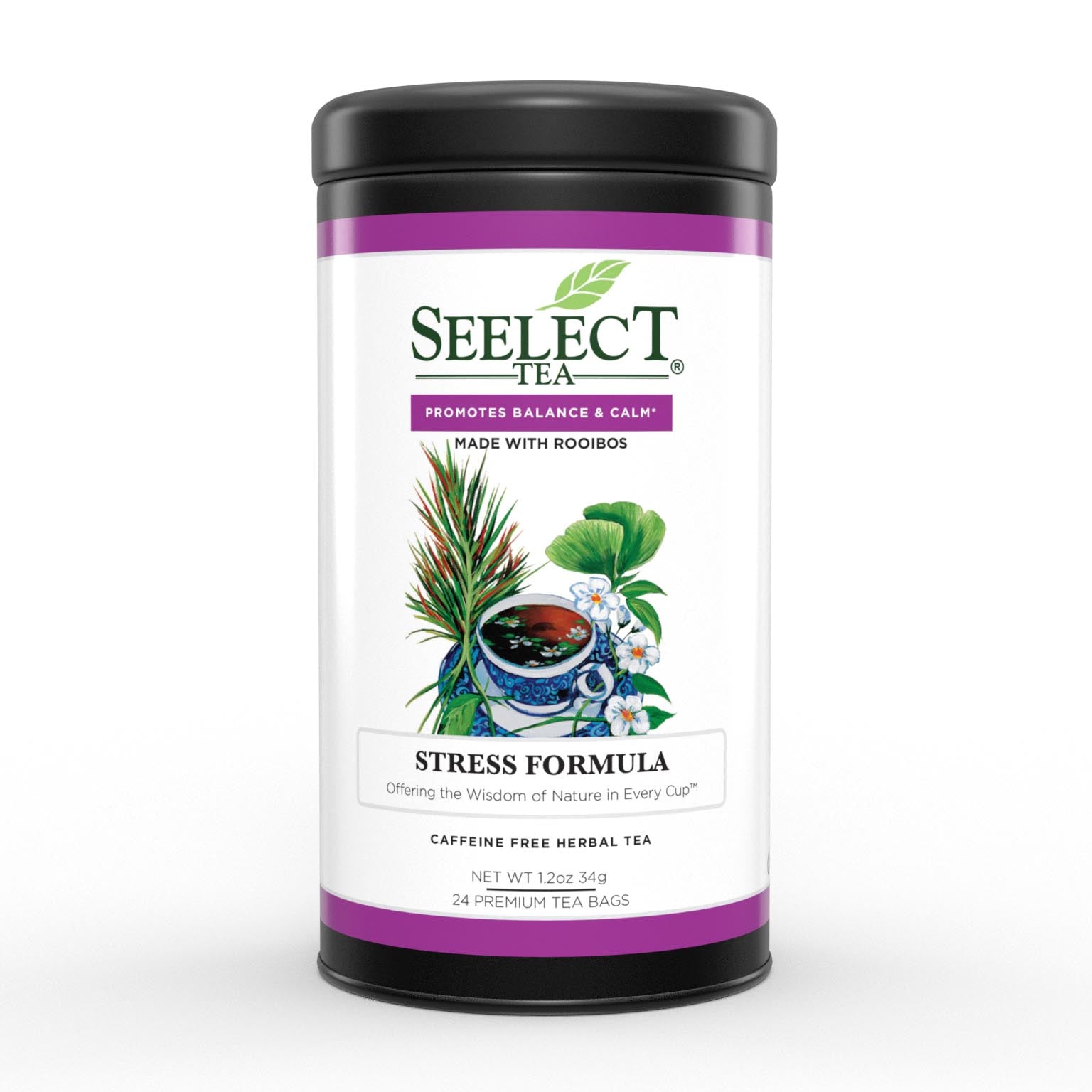 Seelect Tea canister with label on a white background