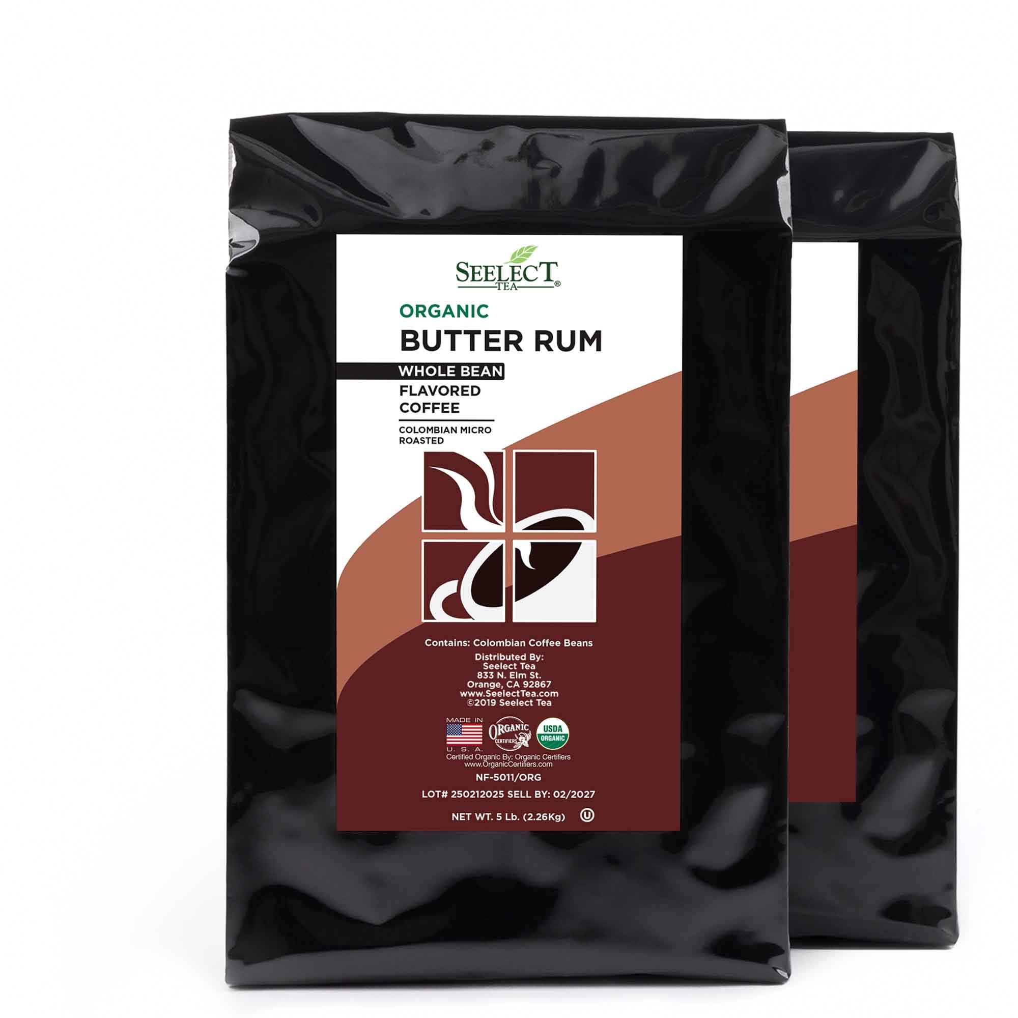 Package of Organic Butter Rum Flavored Coffee Beans