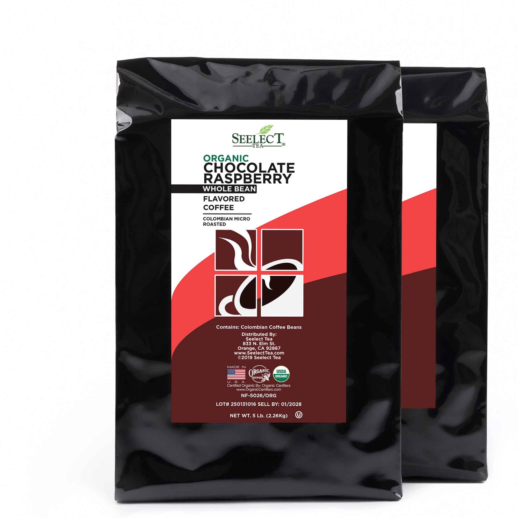 Package of Organic Chocolate Raspberry Flavored Coffee Beans