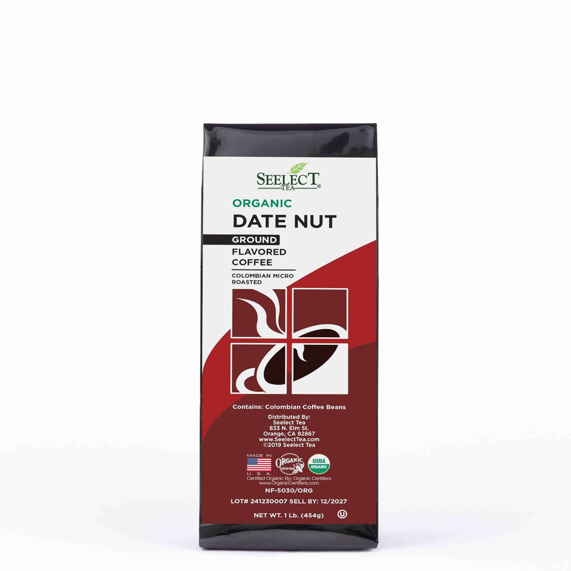 Package of Organic Date Nut Flavored Coffee Beans