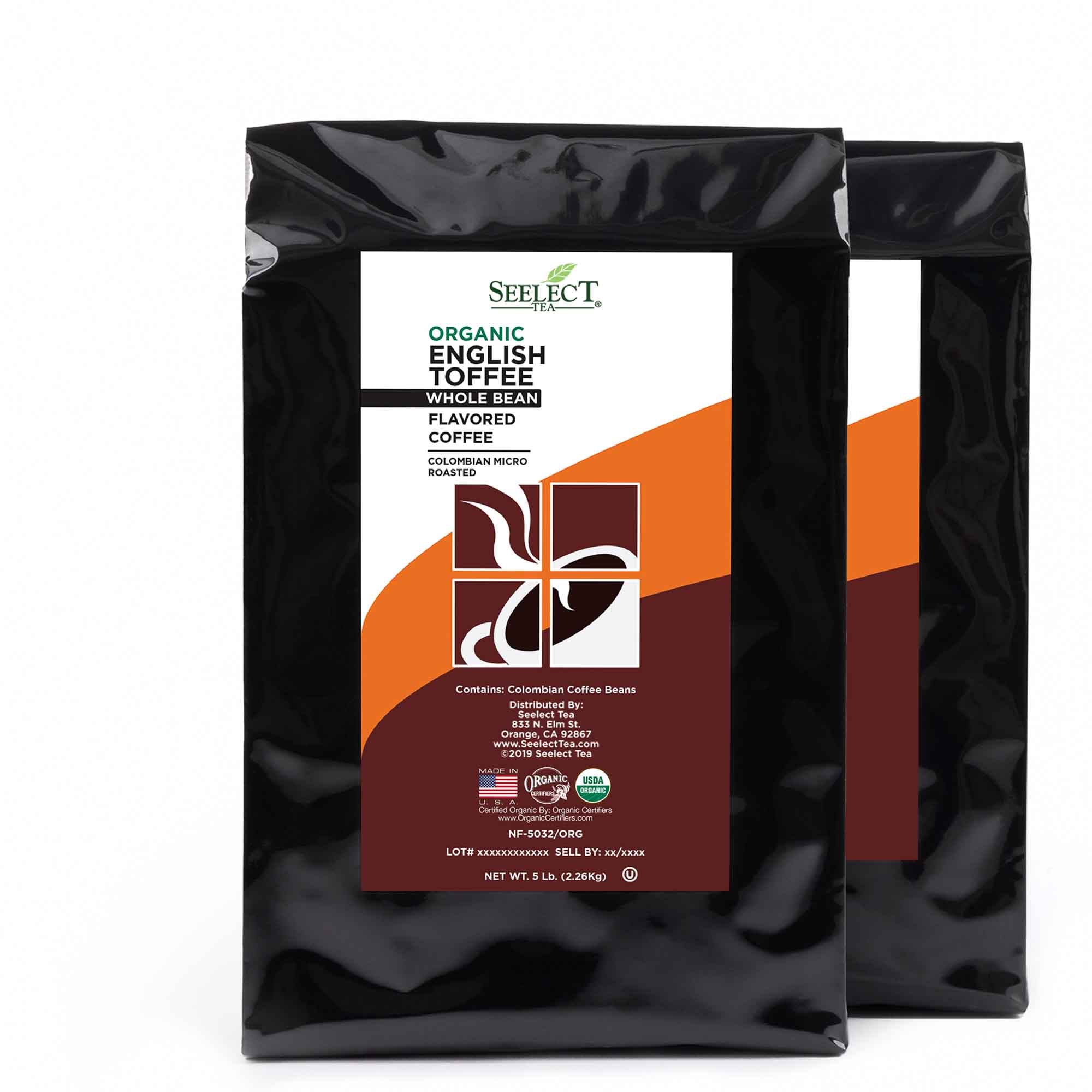 Package of Organic English Toffee Flavored Coffee Beans
