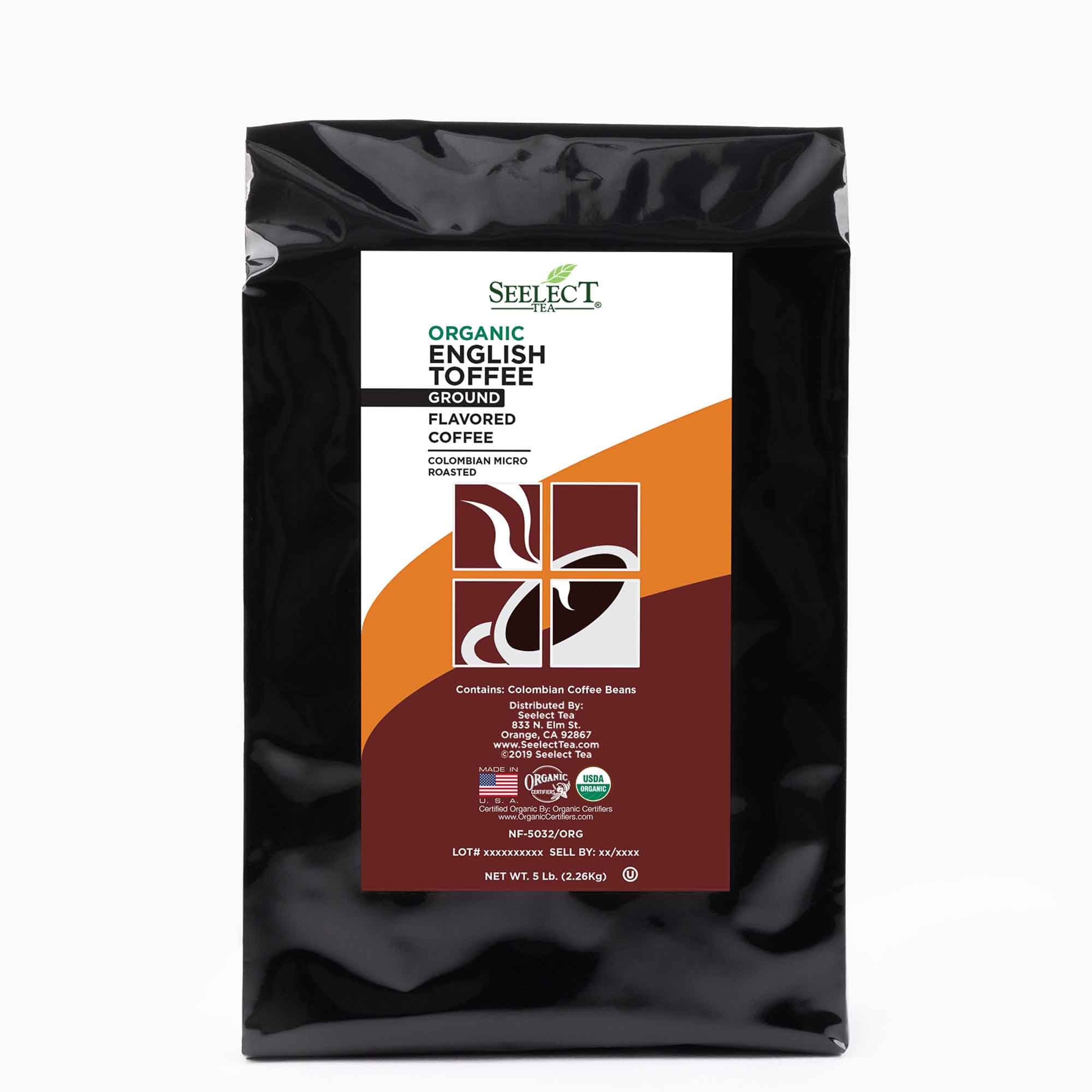Package of Organic English Toffee Flavored Coffee Beans