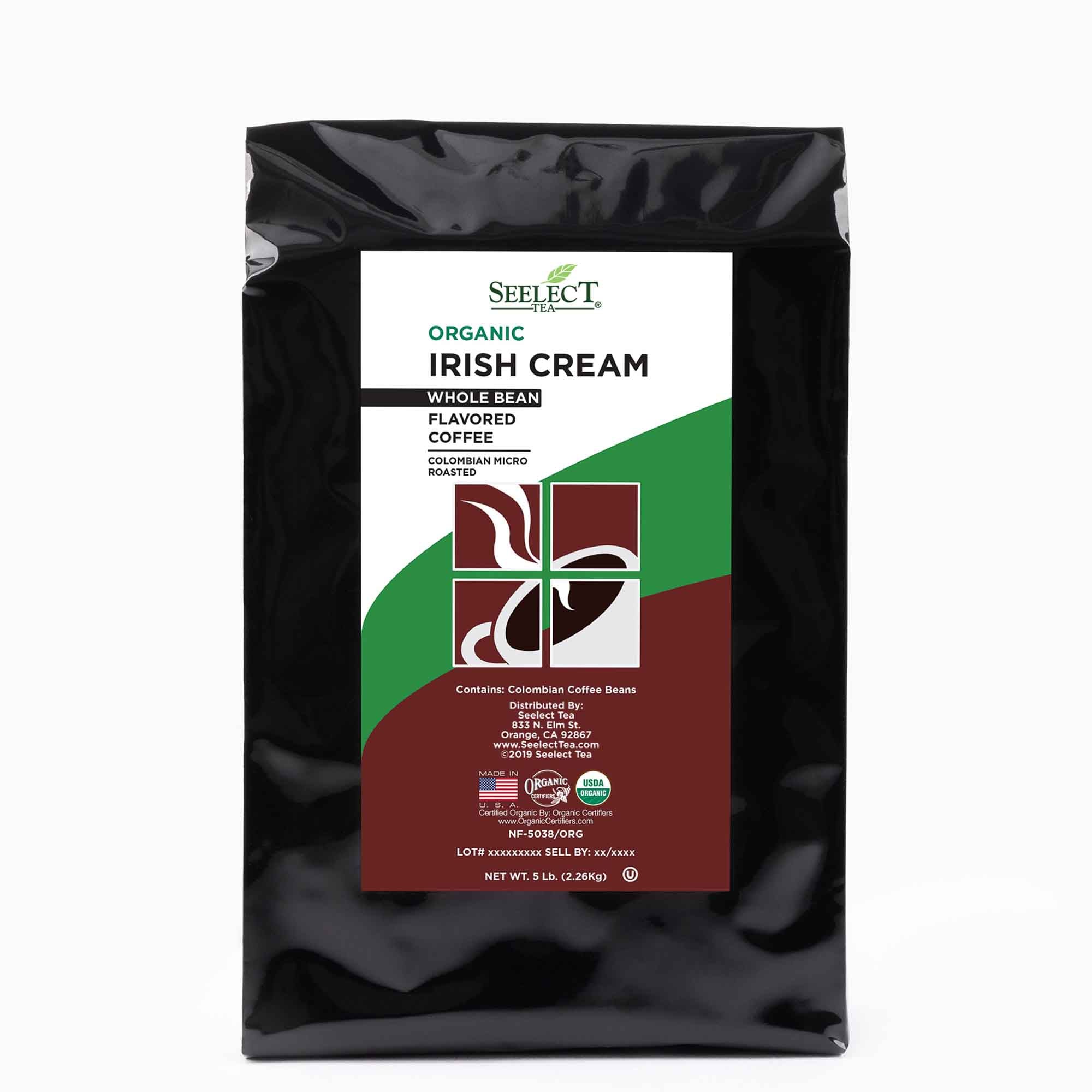 Package of Organic Irish Cream Flavored Coffee Beans