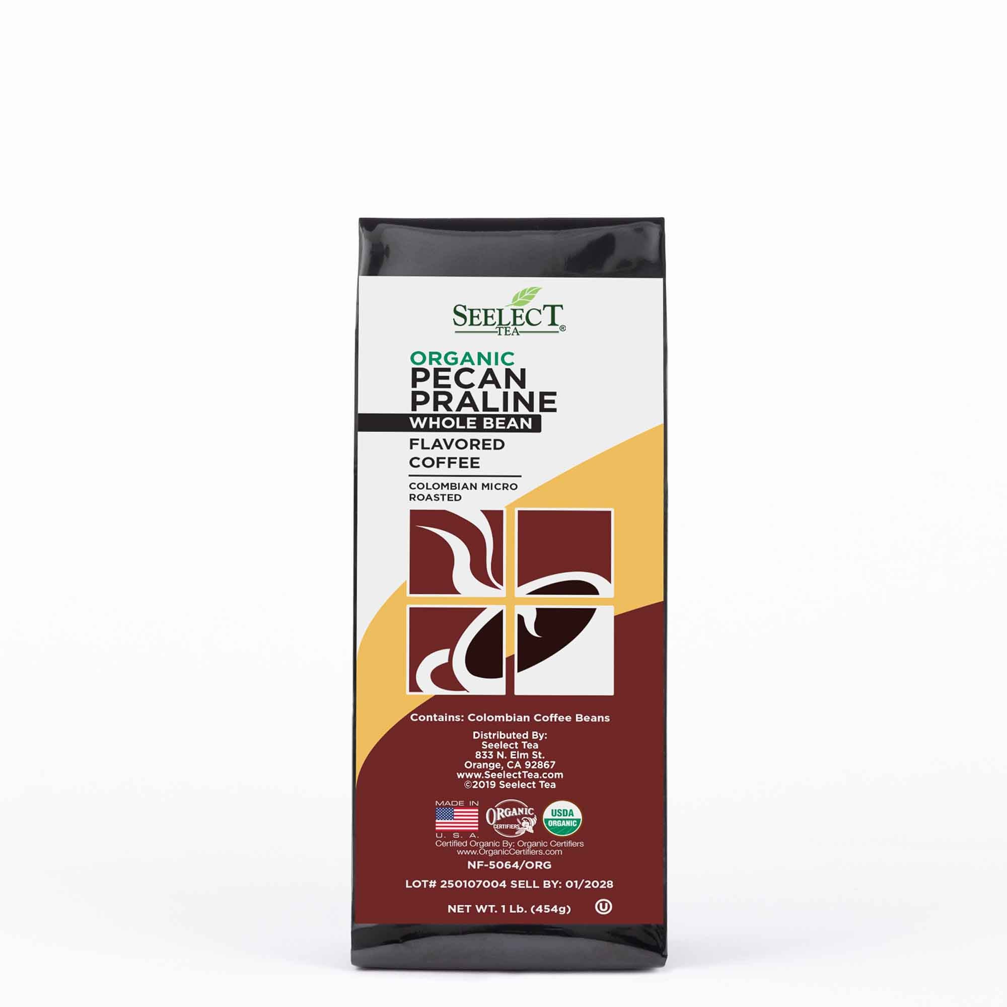 Package of Organic Pecan Praline Flavored Coffee Beans