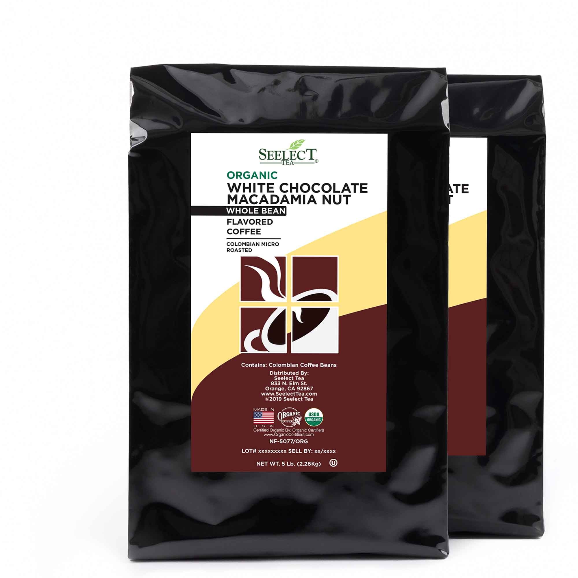 Package of Organic White Chocolate Macadamia Nut Flavored Coffee Beans