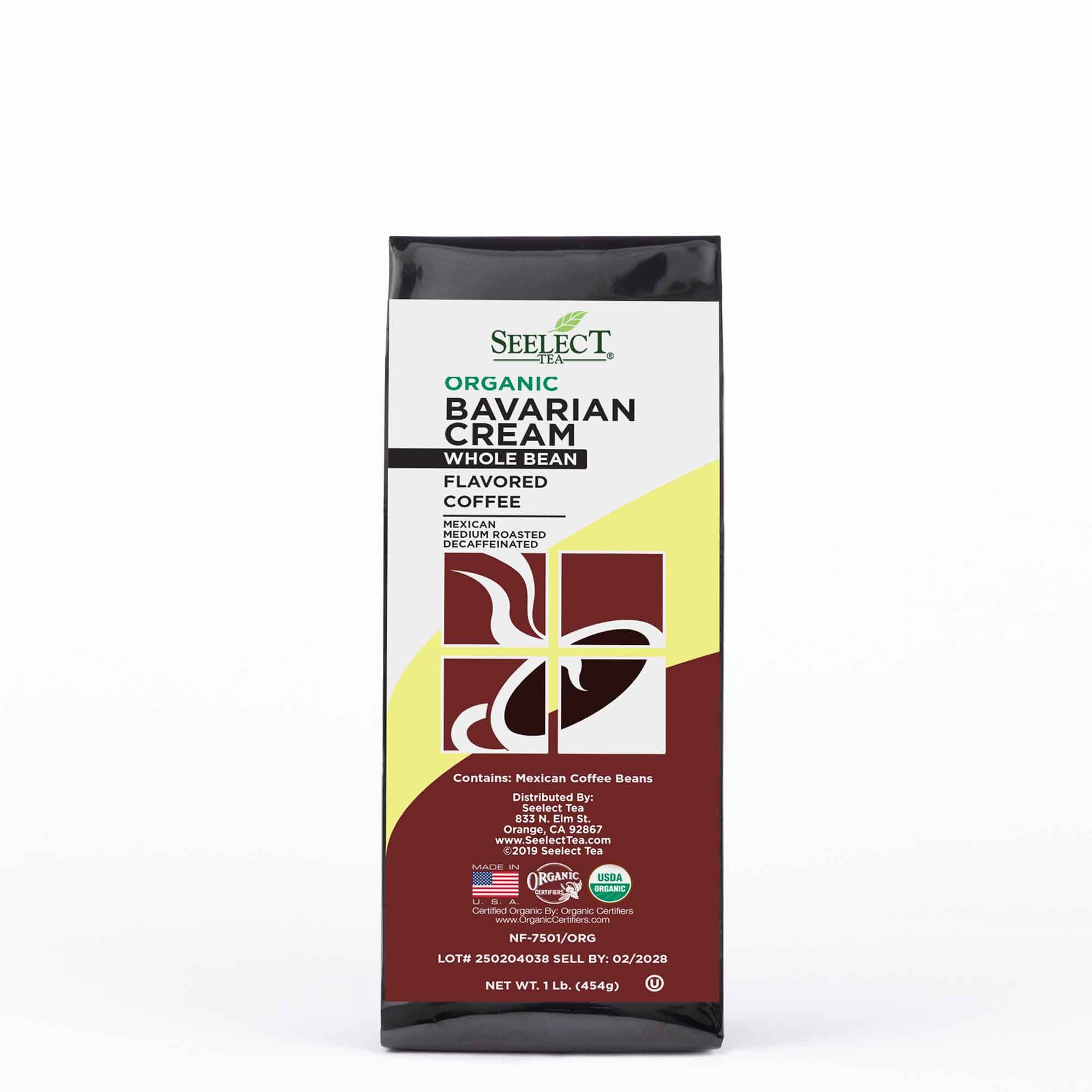 Package of Organic Decaf Bavarian Cream Flavored Coffee Beans