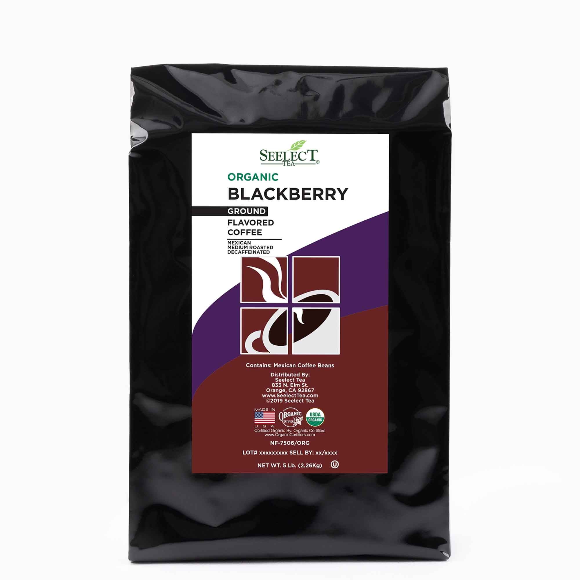 Package of Organic Decaf Blackberry Flavored Coffee Beans