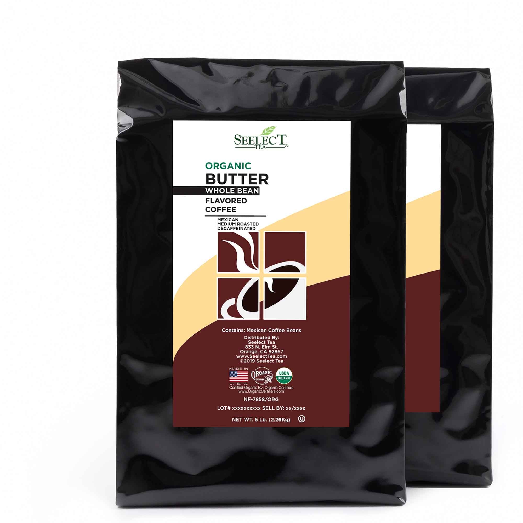 Package of Organic Decaf Butter Flavored Coffee Beans