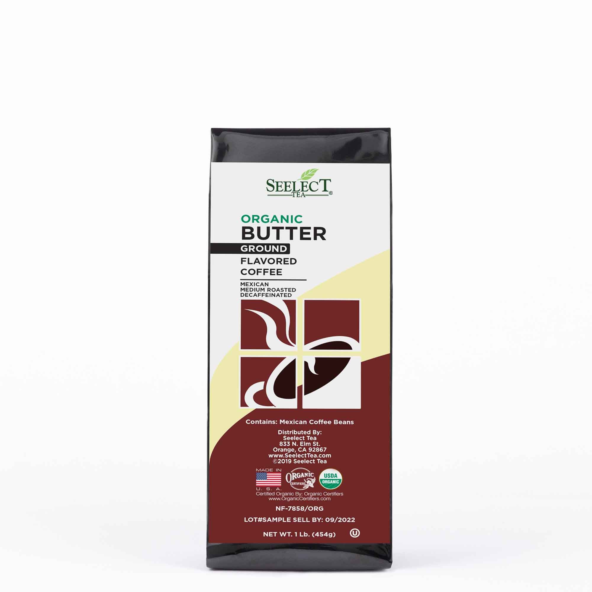 Package of Organic Decaf Butter Flavored Coffee Beans