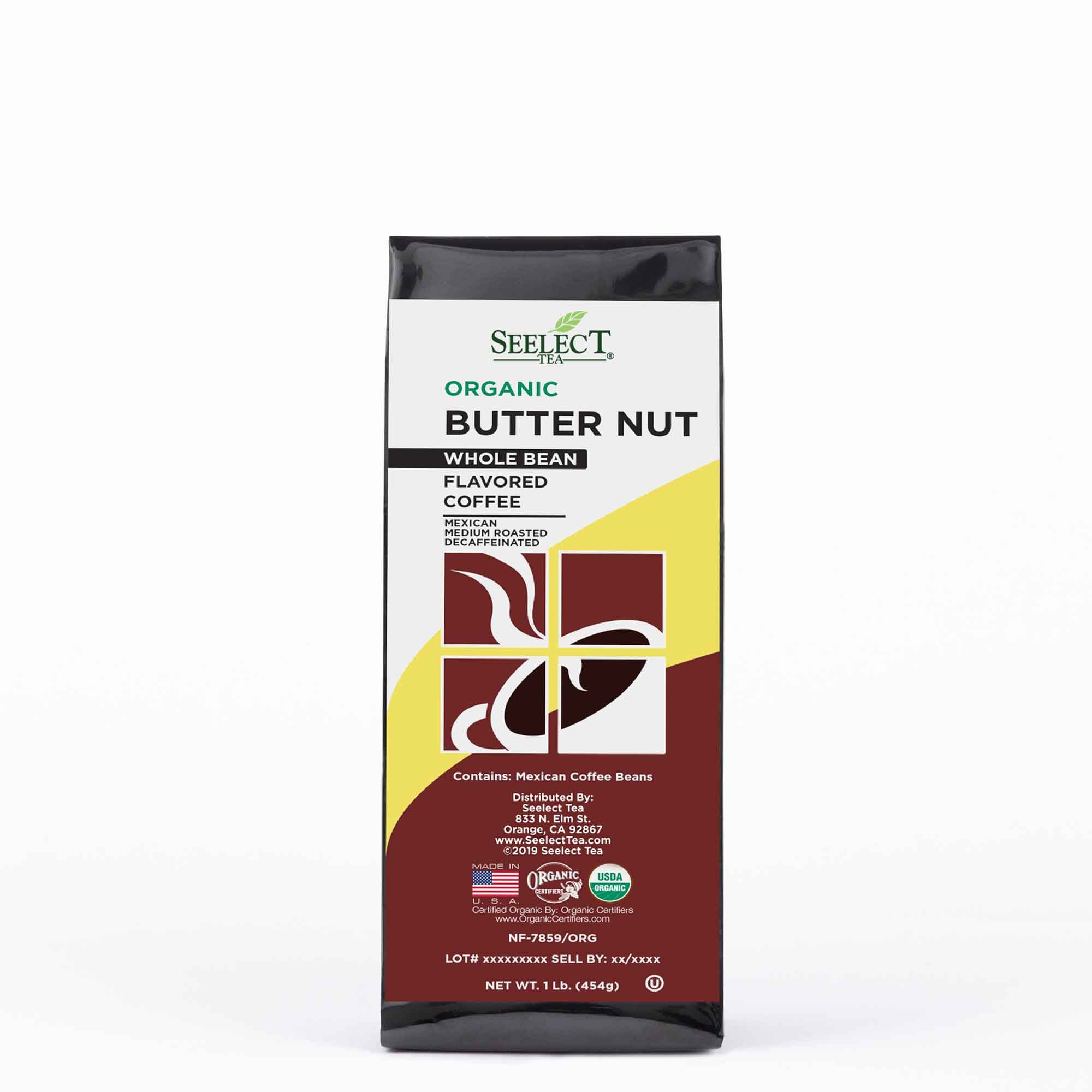 Package of Organic Decaf Butter Nut Flavored Coffee Beans