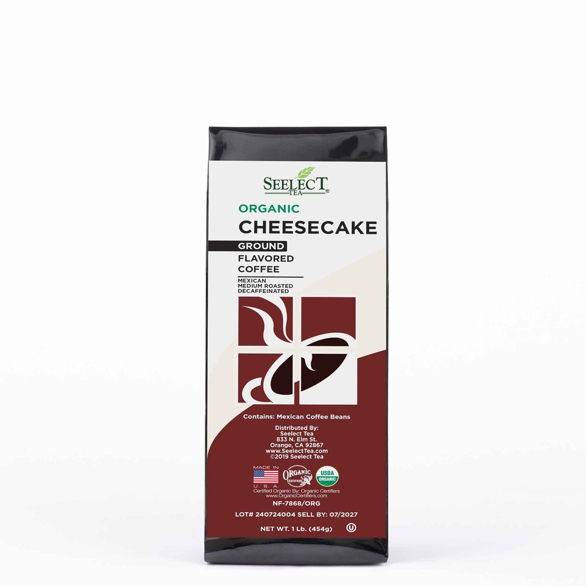 Package of Organic Decaf Cheesecake Flavored Coffee Beans