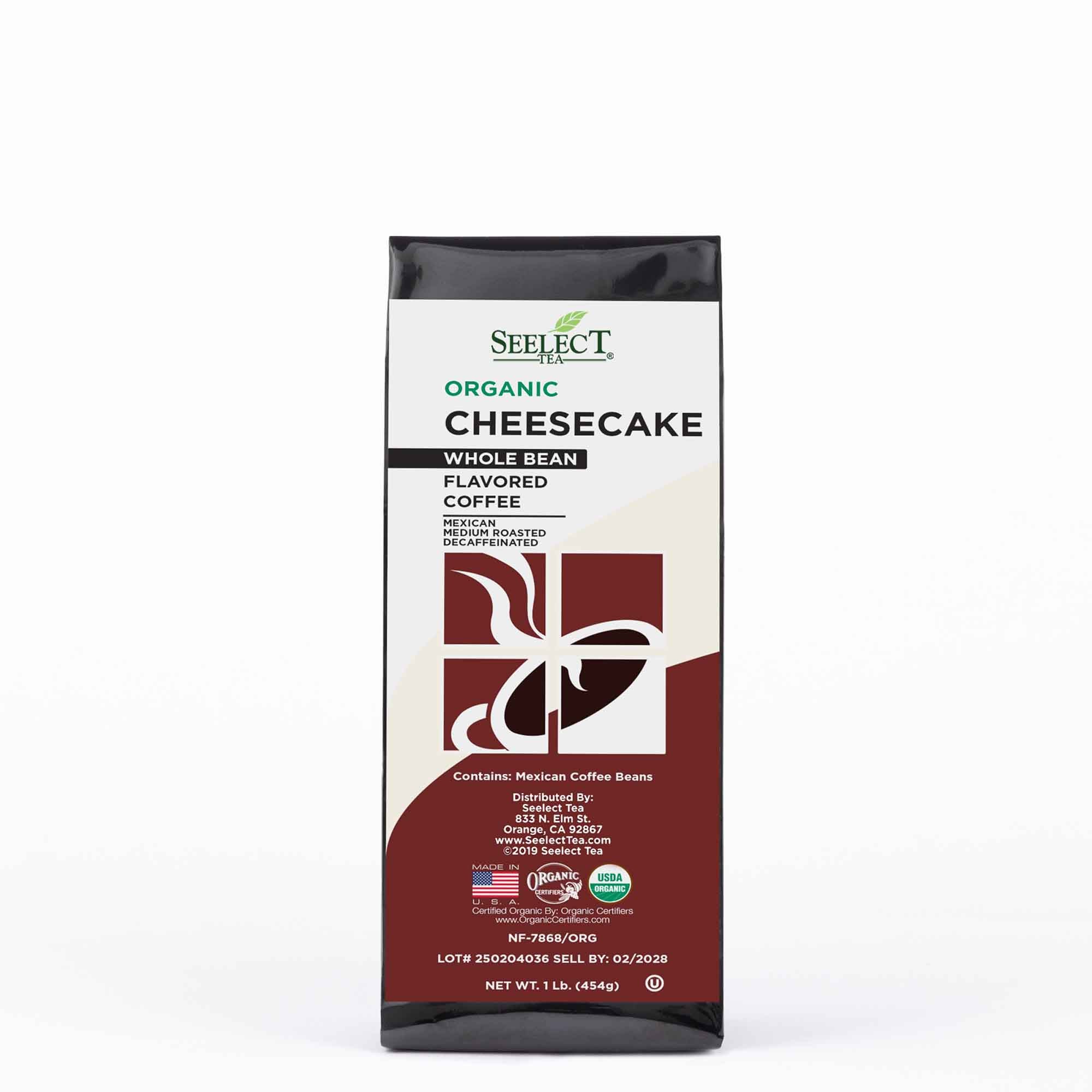 Package of Organic Decaf Cheesecake Flavored Coffee Beans