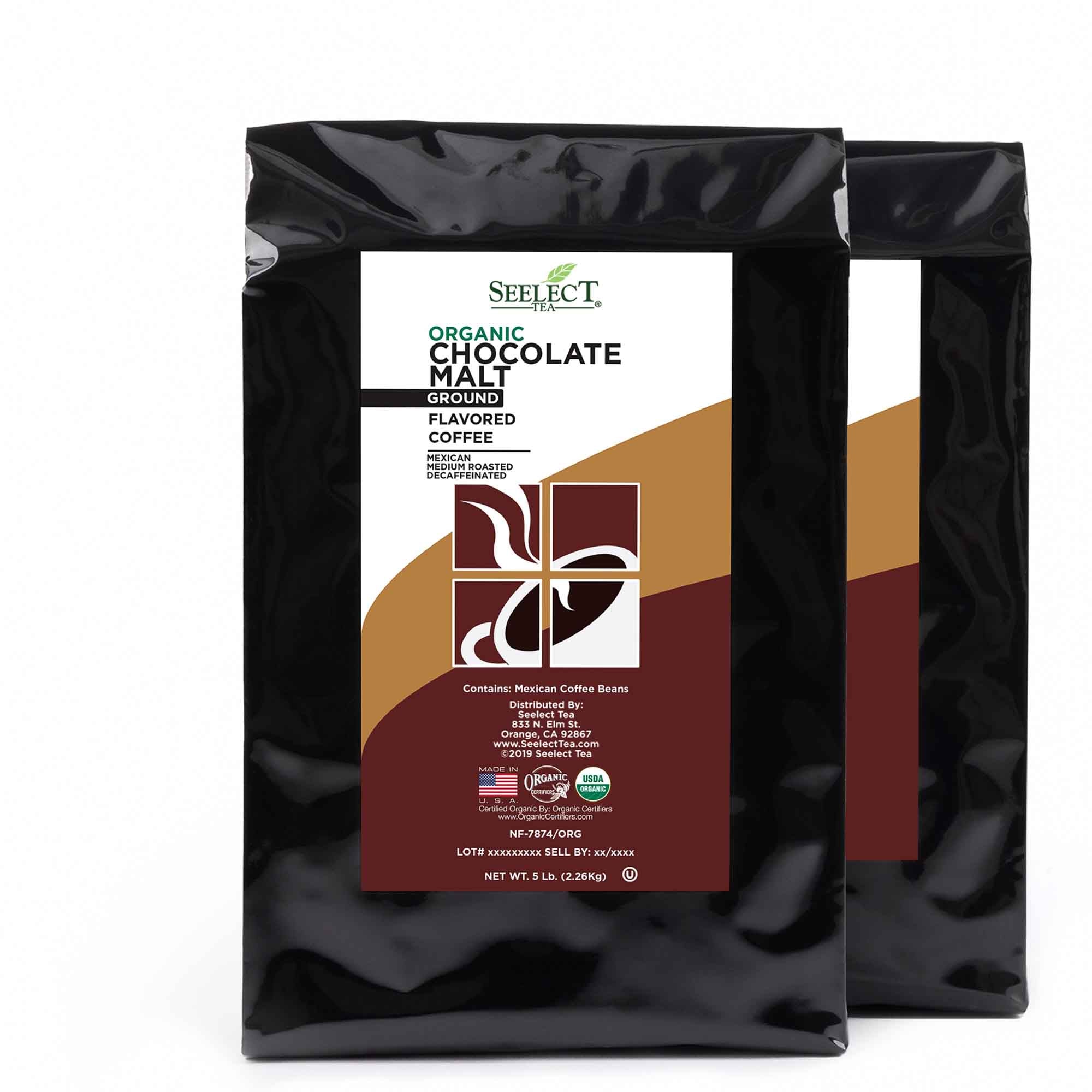 Package of Organic Decaf Chocolate Malt Flavored Coffee Beans