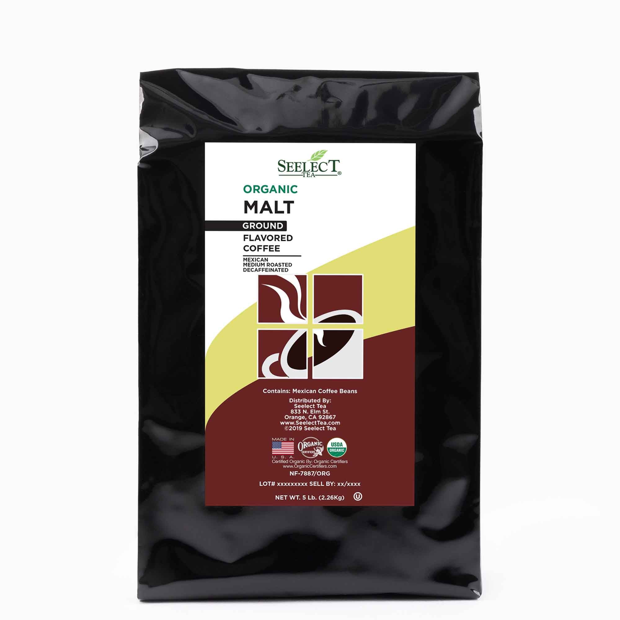 Package of Organic Decaf Malt Flavored Coffee Beans