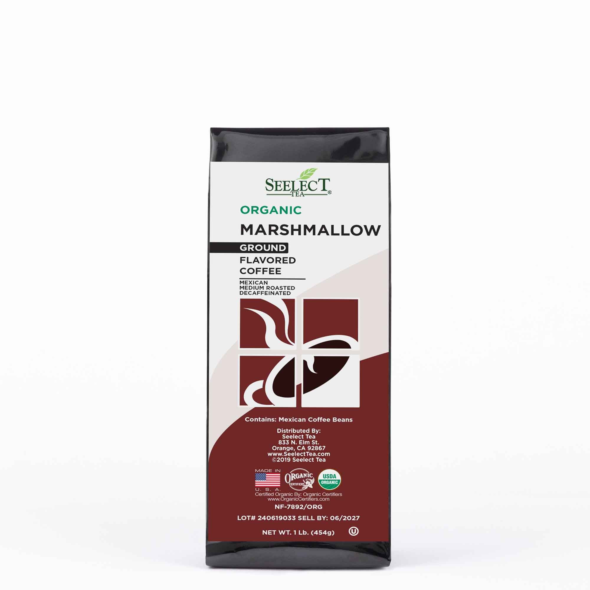 Package of Organic Decaf Marshmallow Flavored Coffee Beans