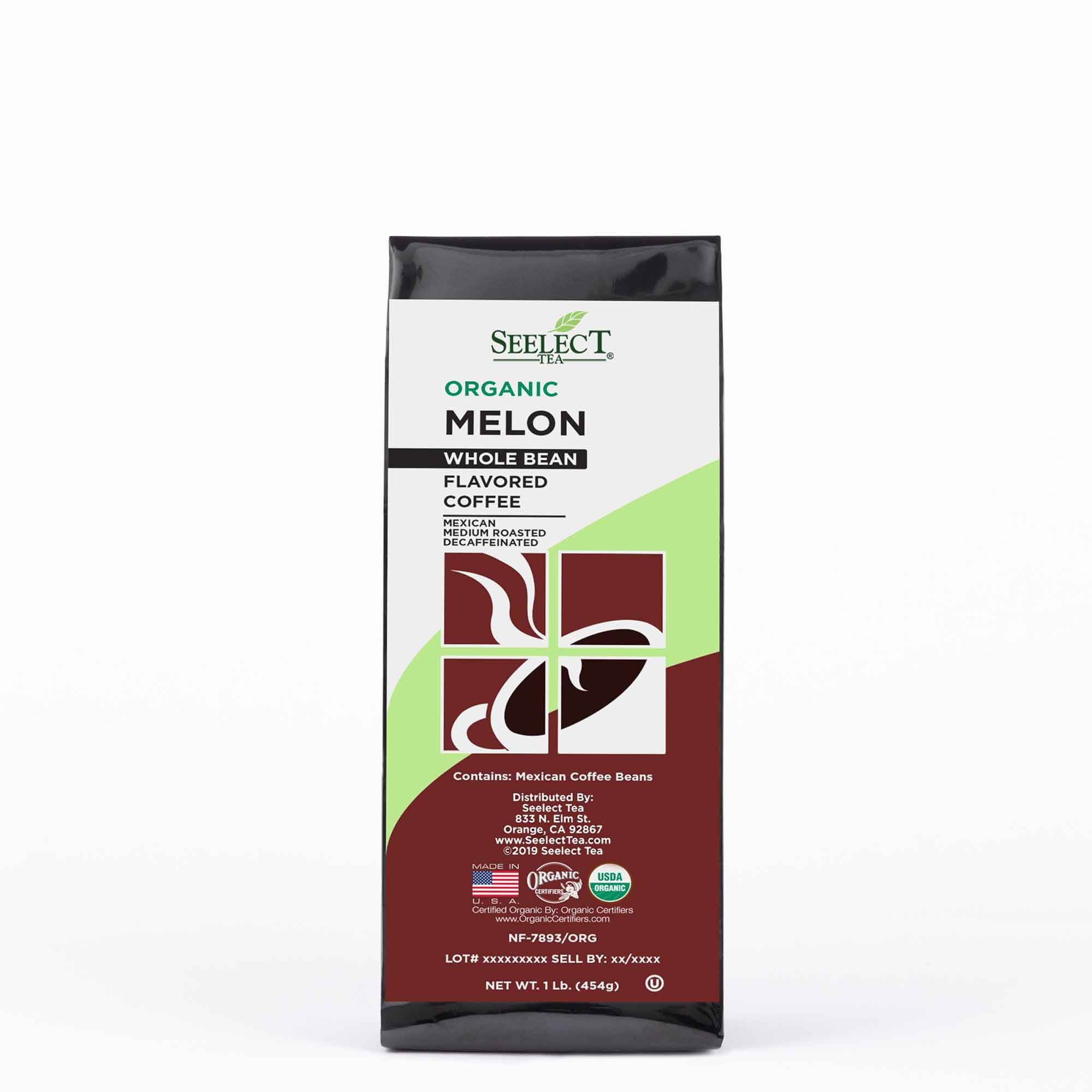 Package of Organic Decaf Melon Flavored Coffee Beans