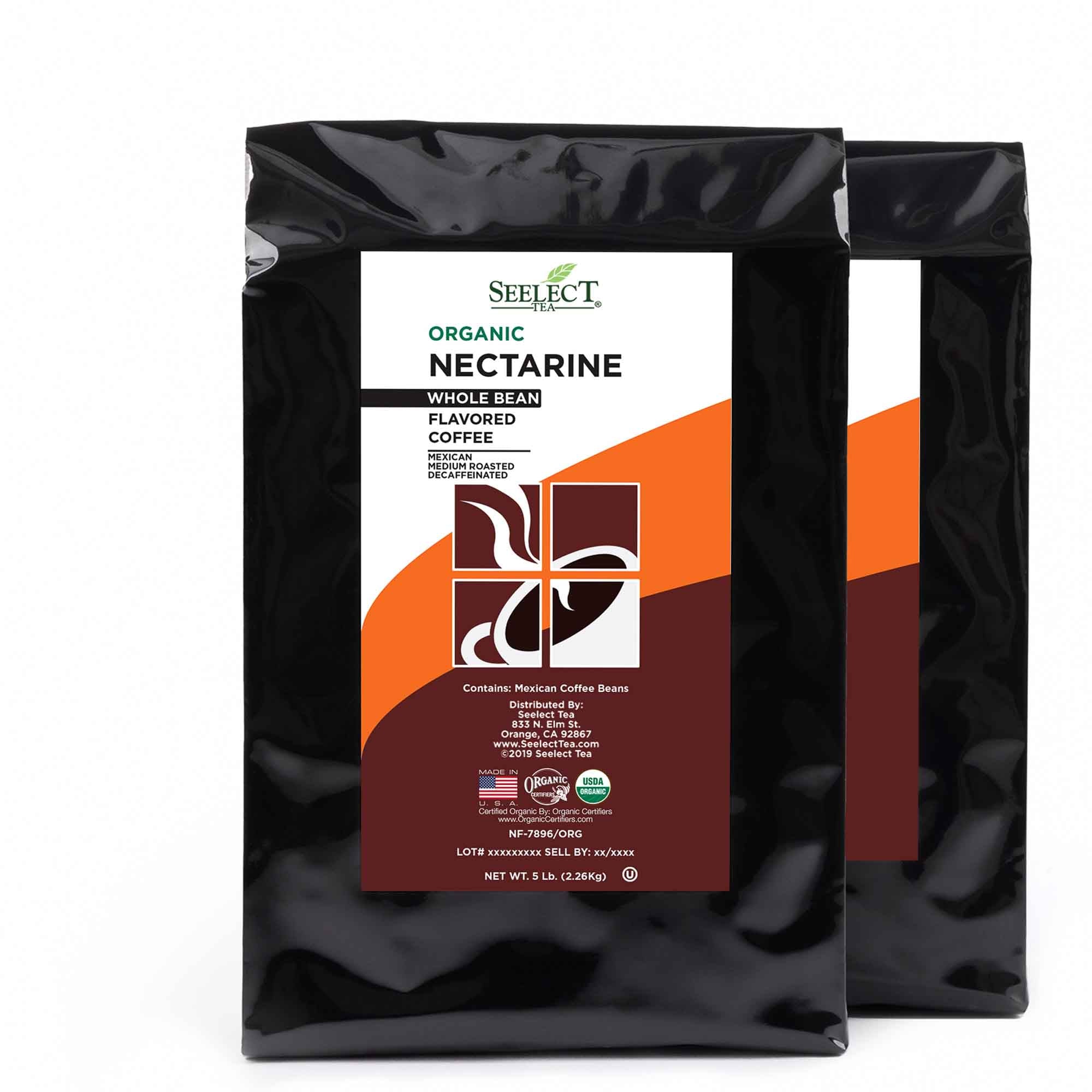 Package of Organic Decaf Nectarine Flavored Coffee Beans