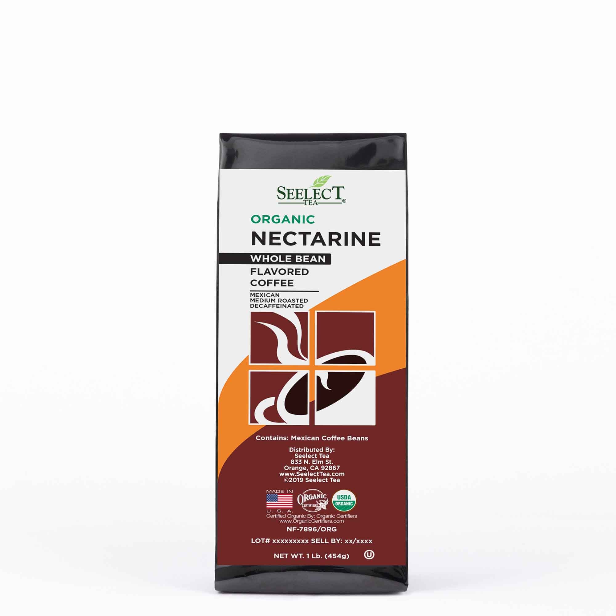 Package of Organic Decaf Nectarine Flavored Coffee Beans