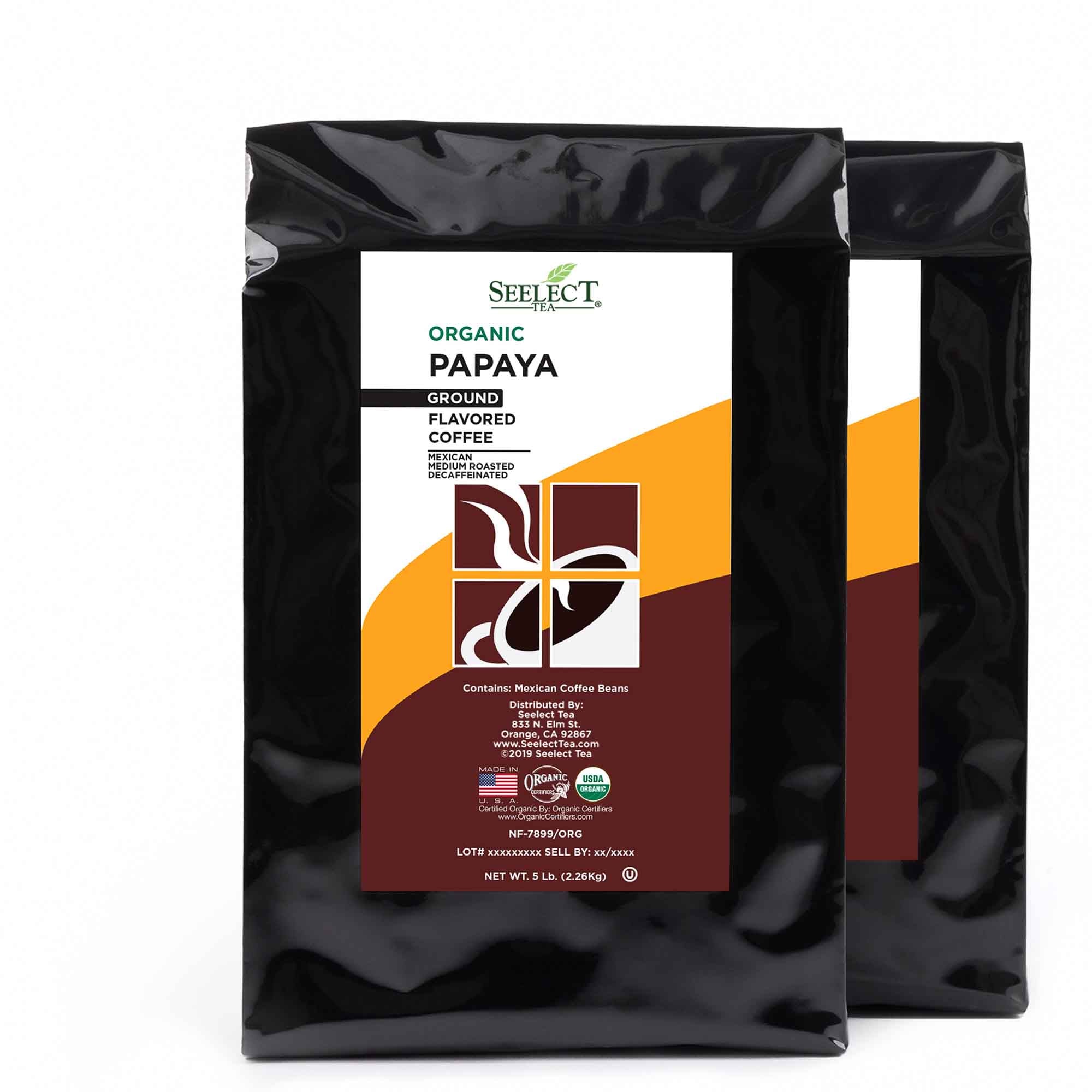 Package of Organic Decaf Papaya Flavored Coffee Beans