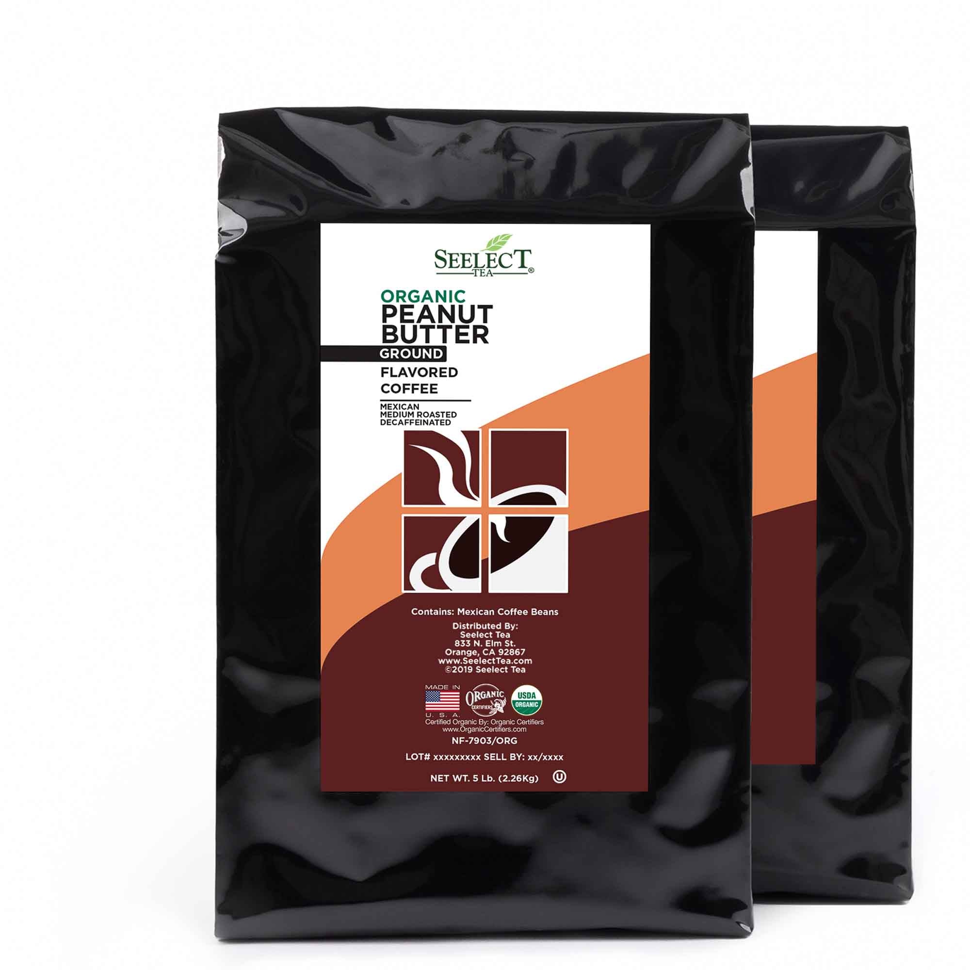 Package of Organic Decaf Peanut Butter Flavored Coffee Beans