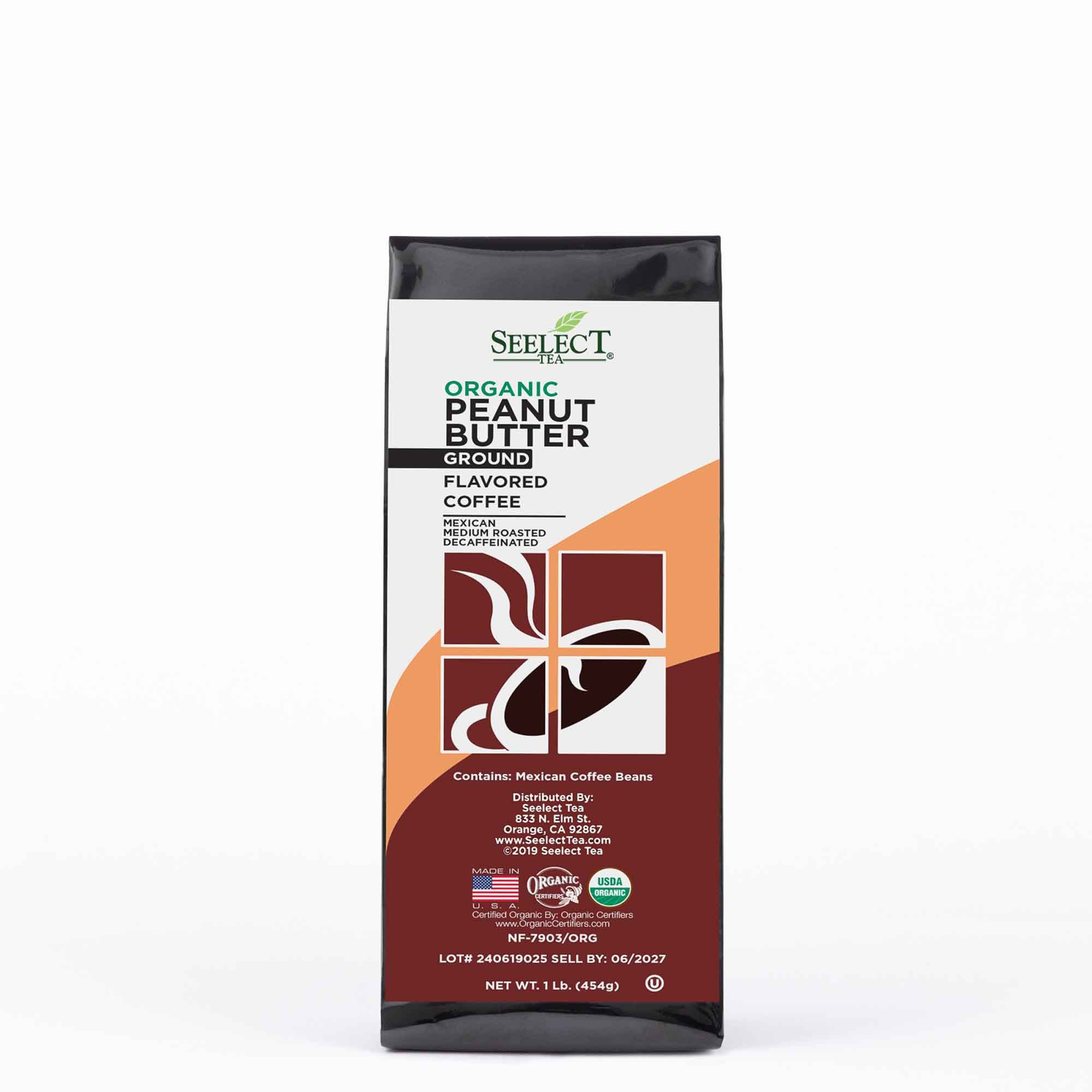 Package of Organic Decaf Peanut Butter Flavored Coffee Beans